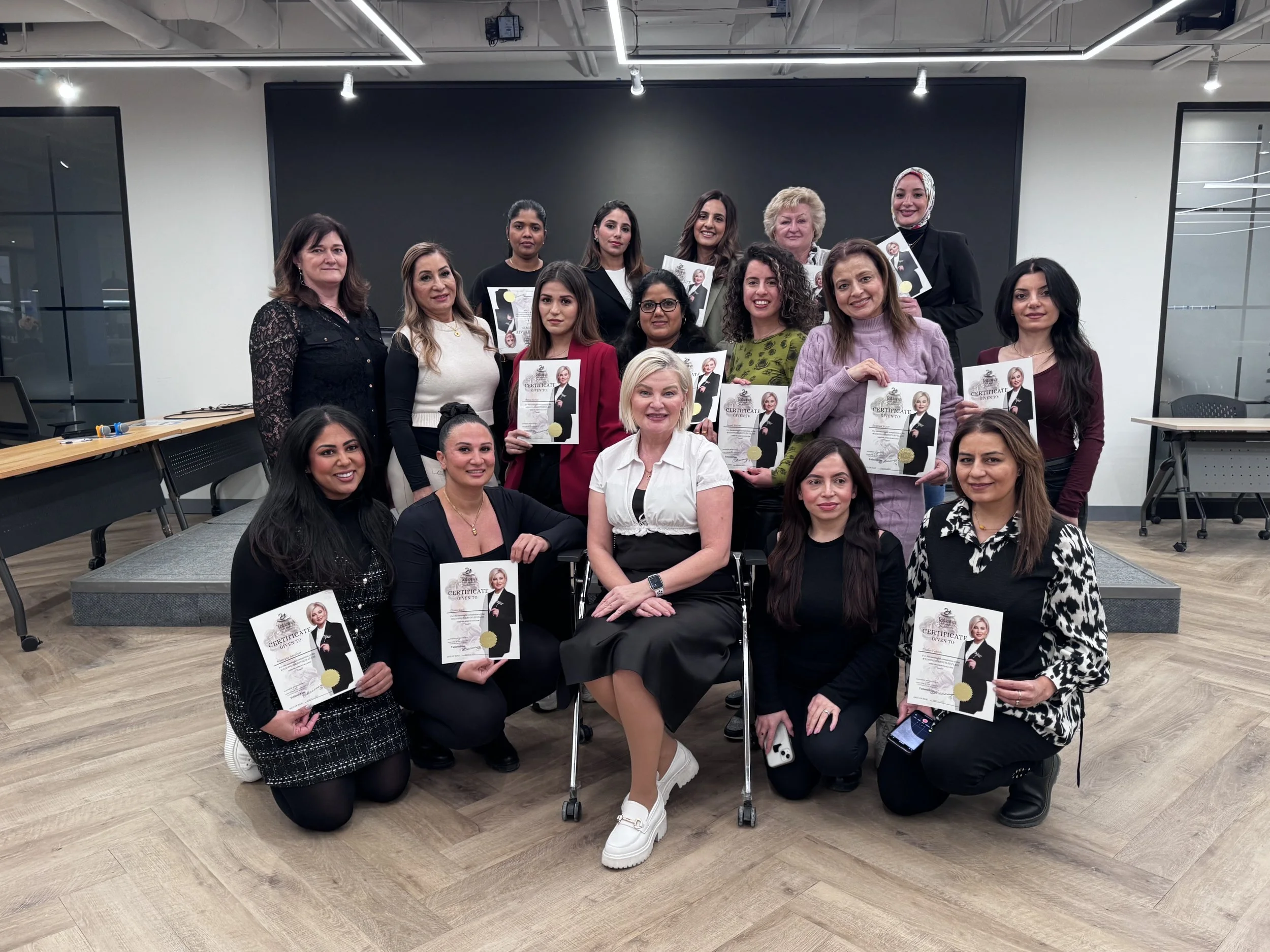 Tatiana Hair Beauty hairstyling students with certificates after a masterclass