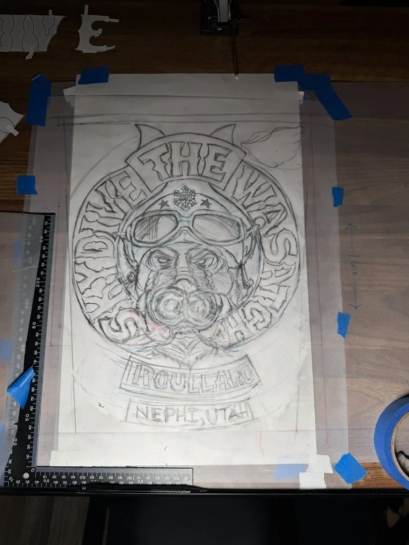 Skydive the Wasatch sketch illustration Pigs and parachutes