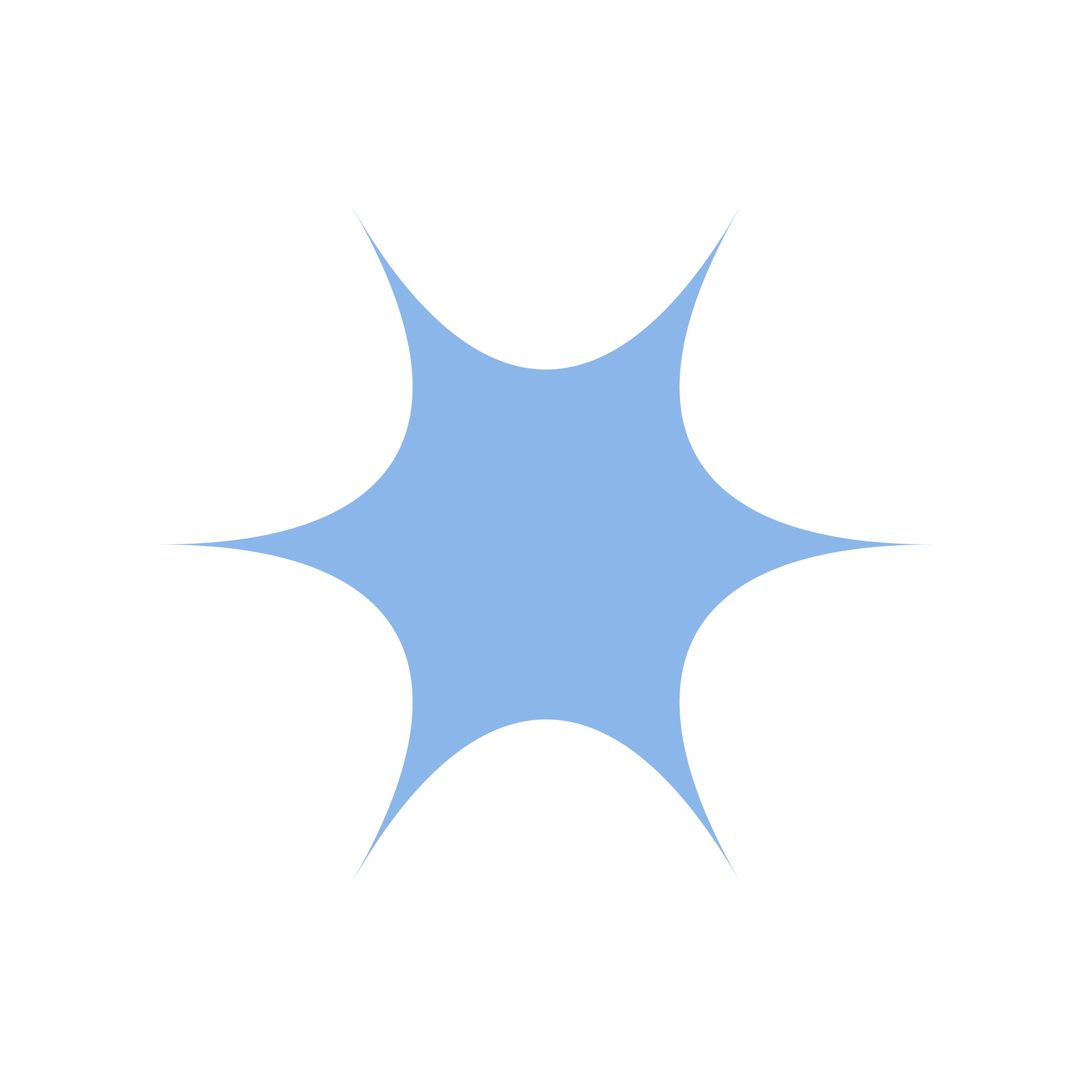 A blue burst shape with star-like points on a black background.