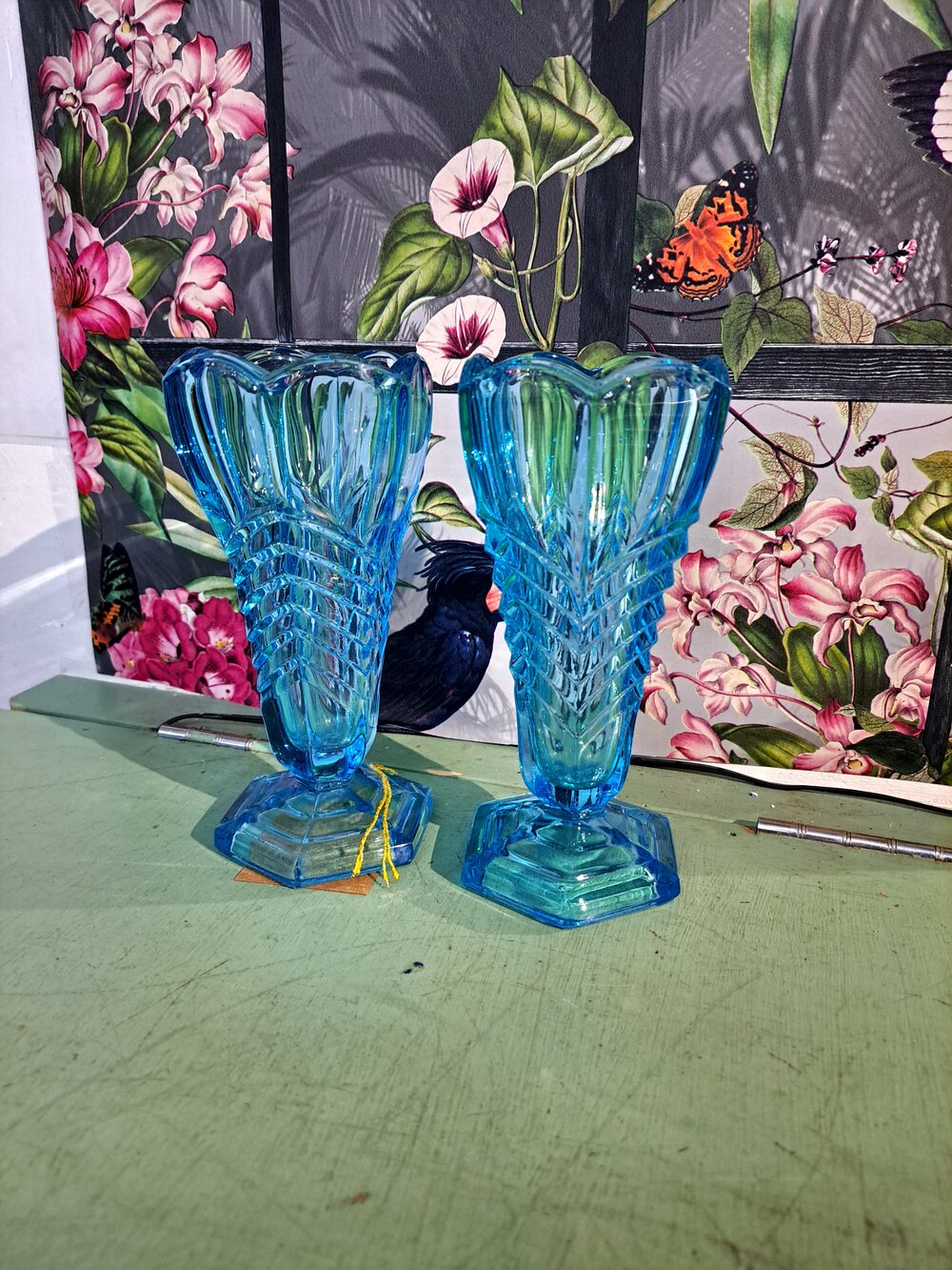Lovely Pair Turqoise Art Deco Vases — Bourne Mill Antiques