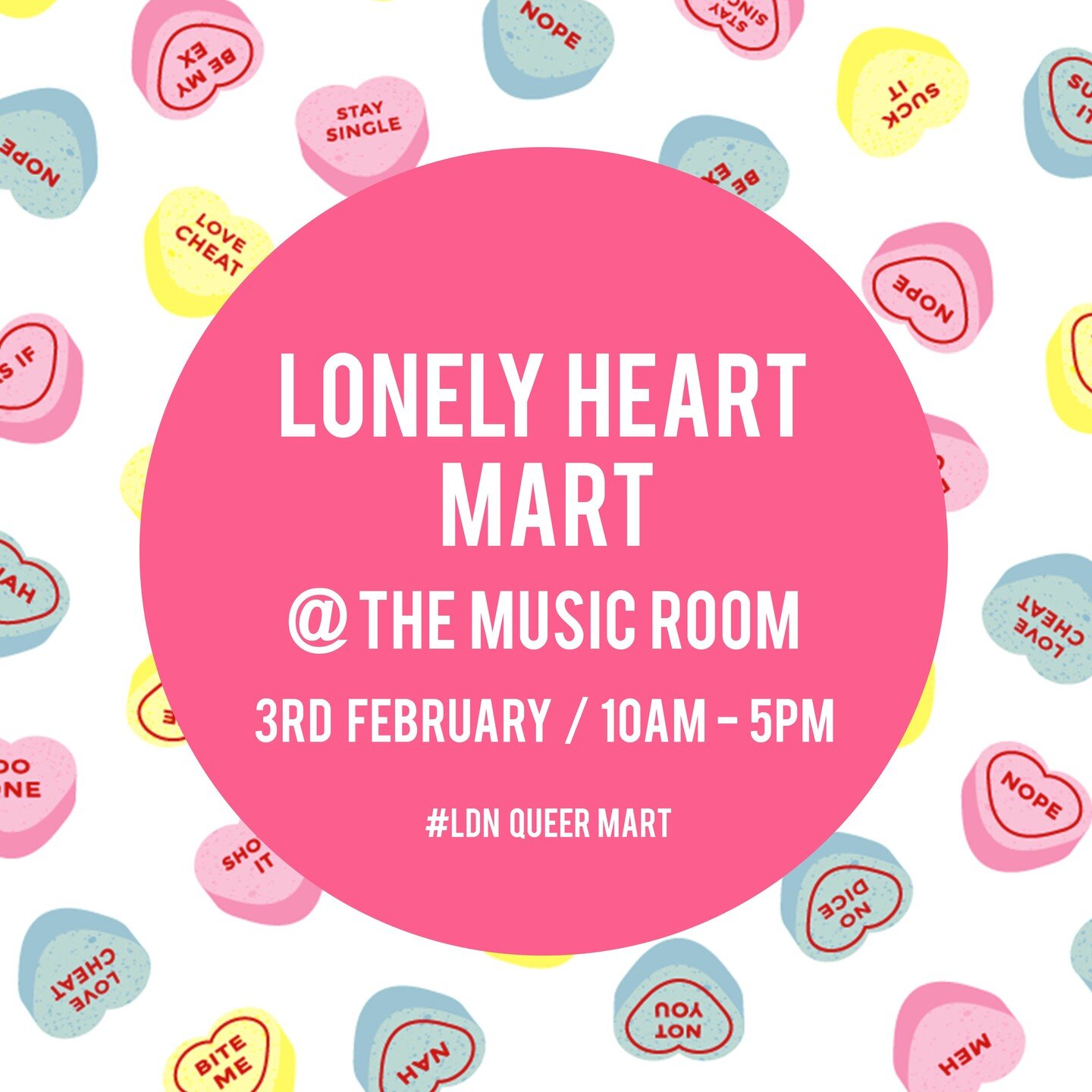 🌟1ST MARKET OF THE YEAR!🌟 
LET'S GO, LOVES!

Pro or anti-Valentines Day? 
February 3rd, come down to: 
The Music Room, 
116-118 New Cross Rd, 
London SE14 5BA 

...and pick up queer art, stickers, apparel, stationery, a person...Two people? Three p