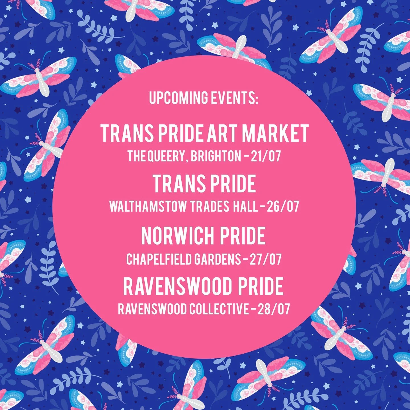 It's all about local non-corporate pride events for me! I'll be trading a bunch over the next couple of weeks with more to follow. The 'Transimoth Prime' pattern featured in the graphic will be available as wrapping paper from next weekend to coincid