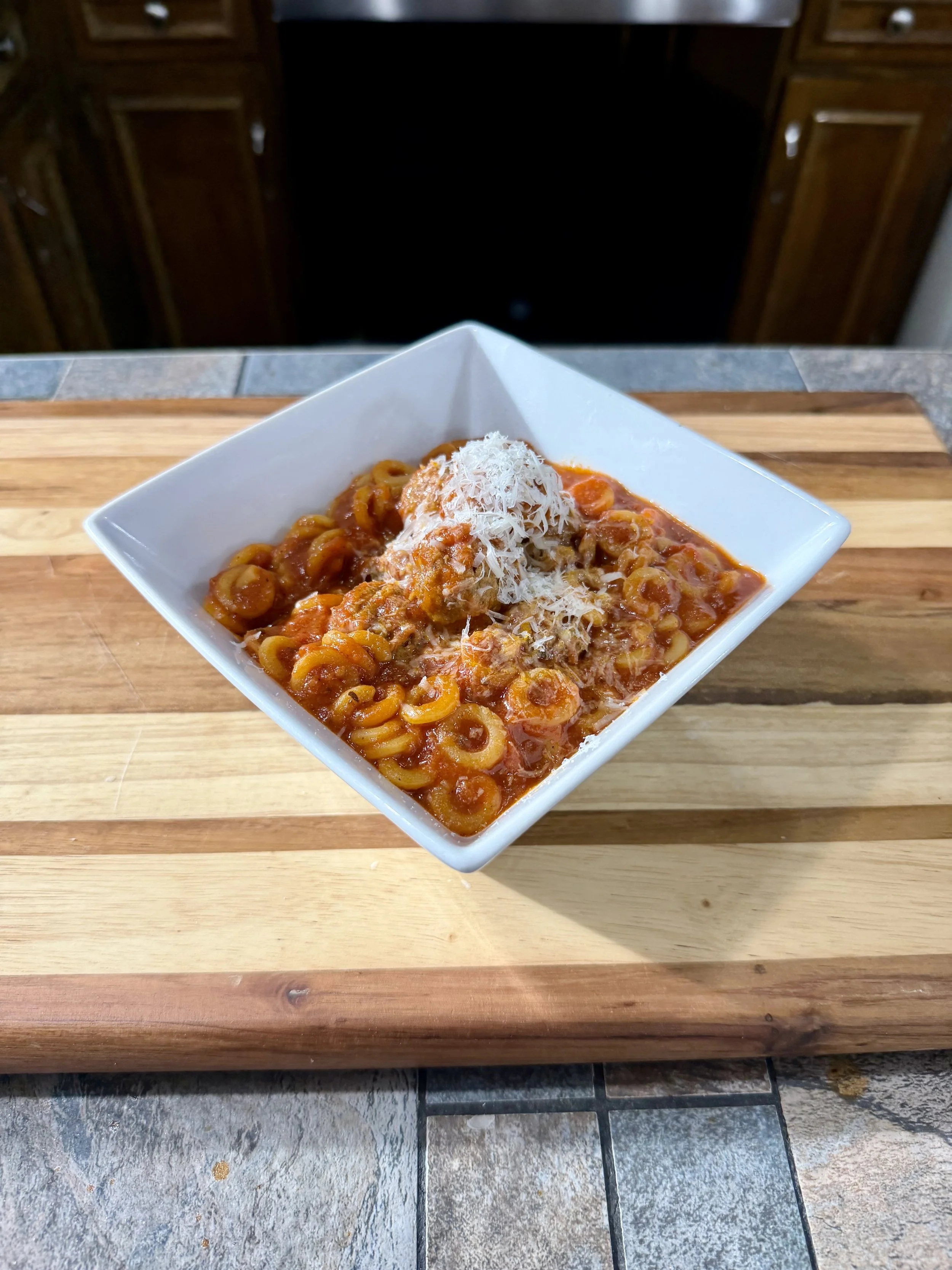Grown Up Spaghetti O’s &amp; Meatballs
