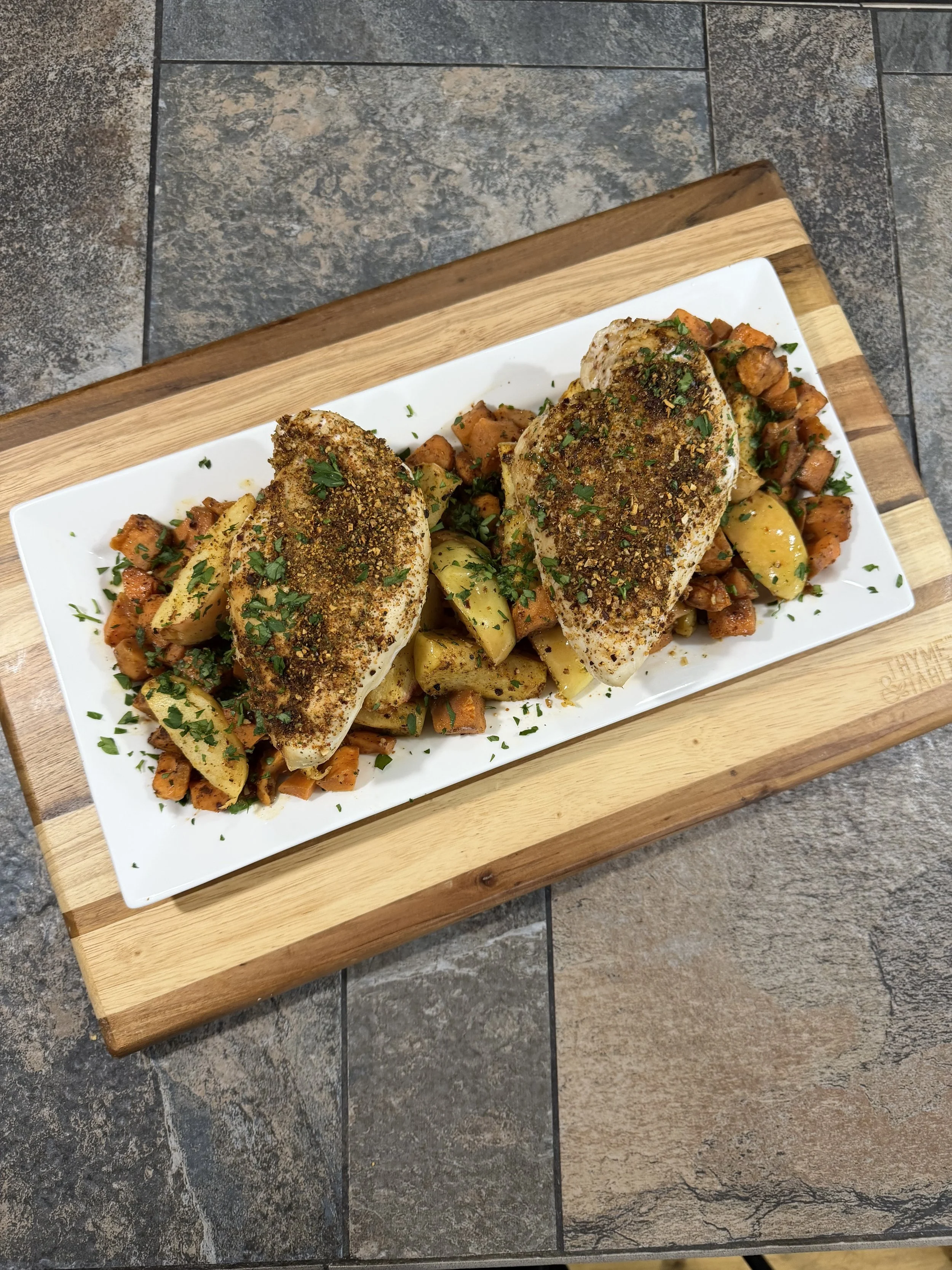 5 Ingredient Sheet Pan Sweet &amp; Smoky Chicken, Apples, and Sweet Potatoes