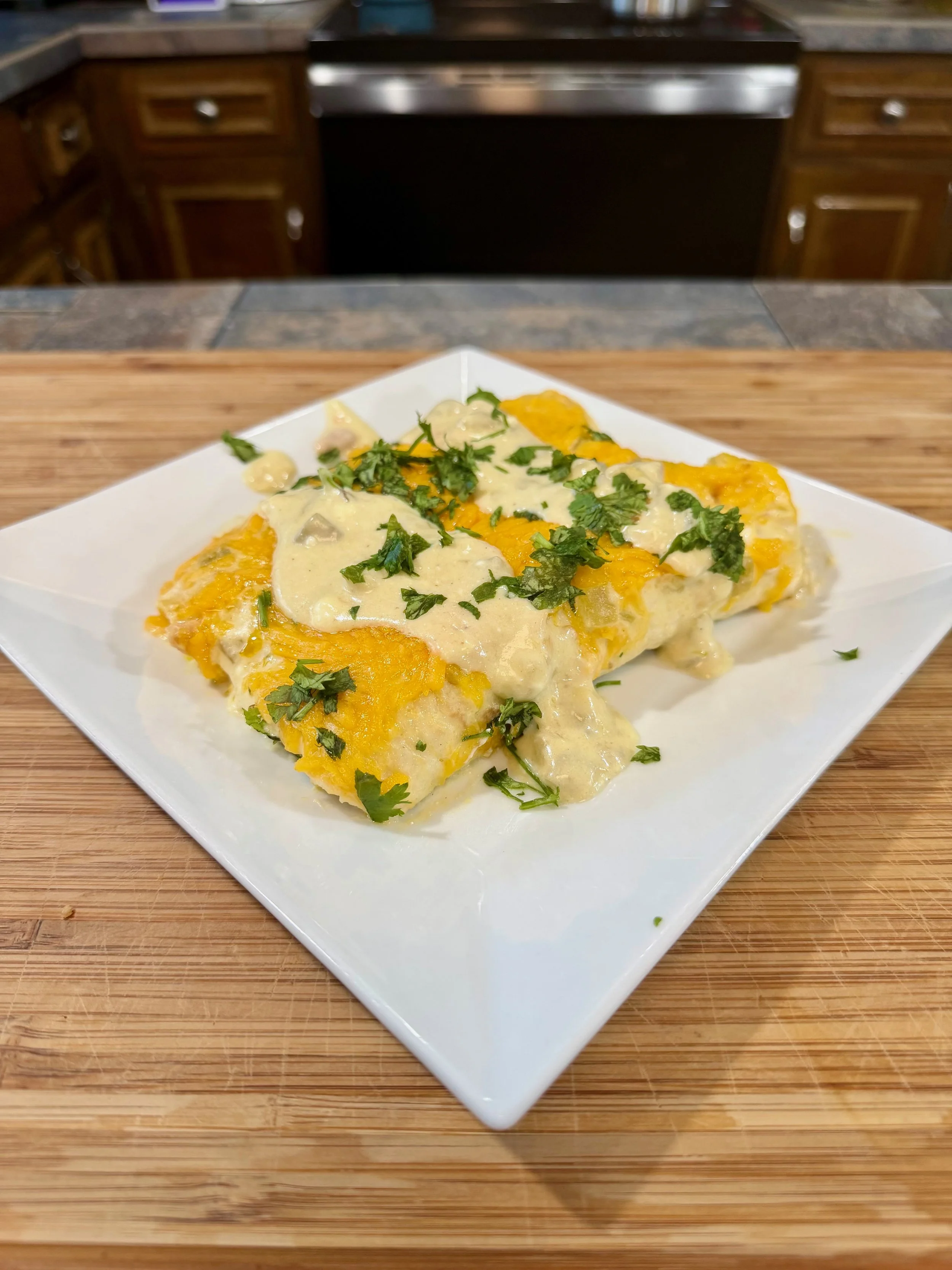 White Chicken Cheese Enchiladas