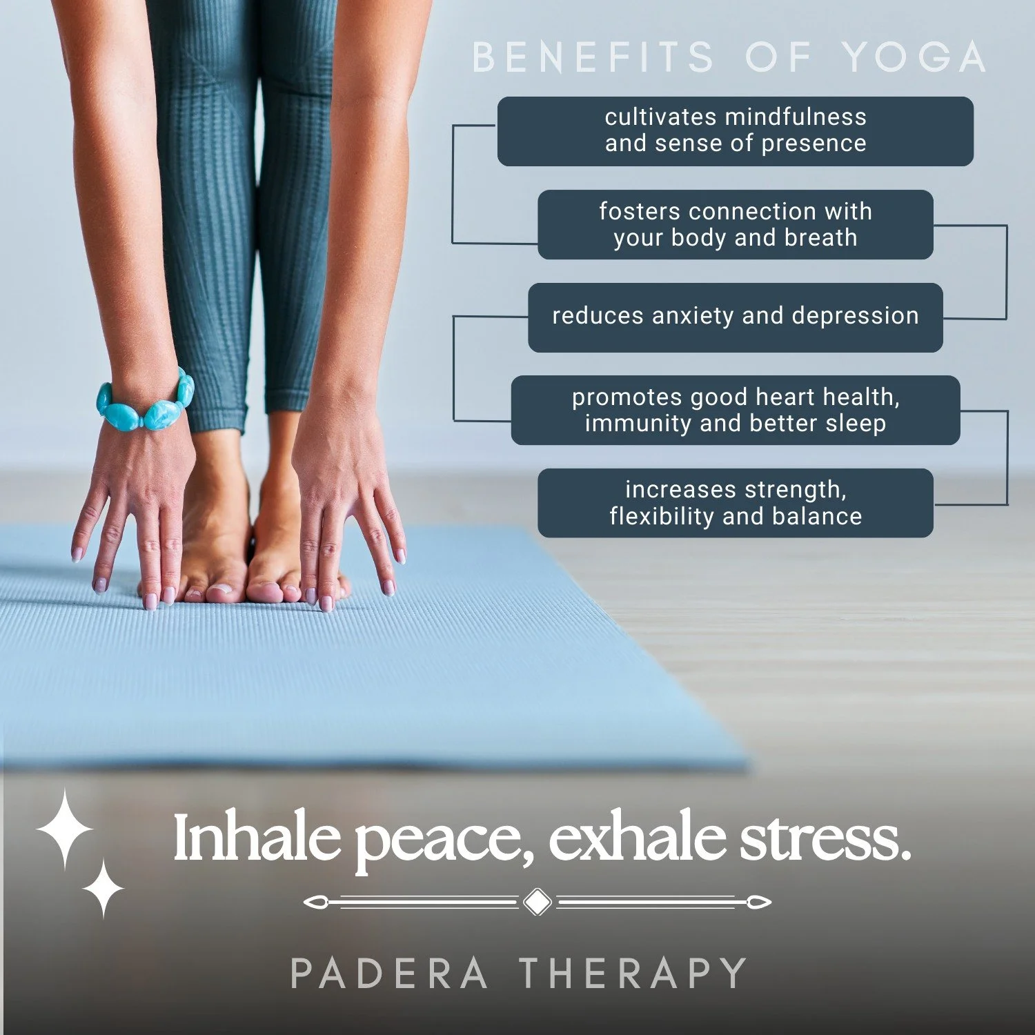 September is Yoga Awareness Month - and as a holistic-minded counseling center, we know the influence yoga can have on one's mental health. In fact, we have not one, but THREE yoga teachers on our team! 

According to Harvard Medical School, yoga's i