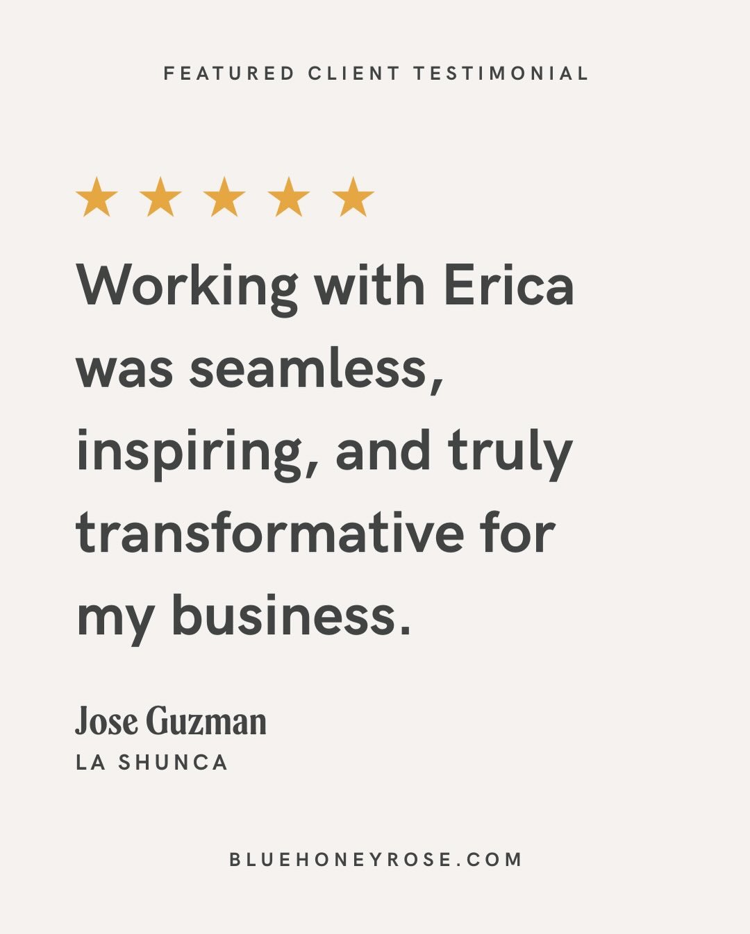 &ldquo;Working with Erica was seamless, inspiring, and truly transformative for my business. She built our website from the ground up and created a full suite of social media templates, business cards, stickers, menu templates and advertising designs