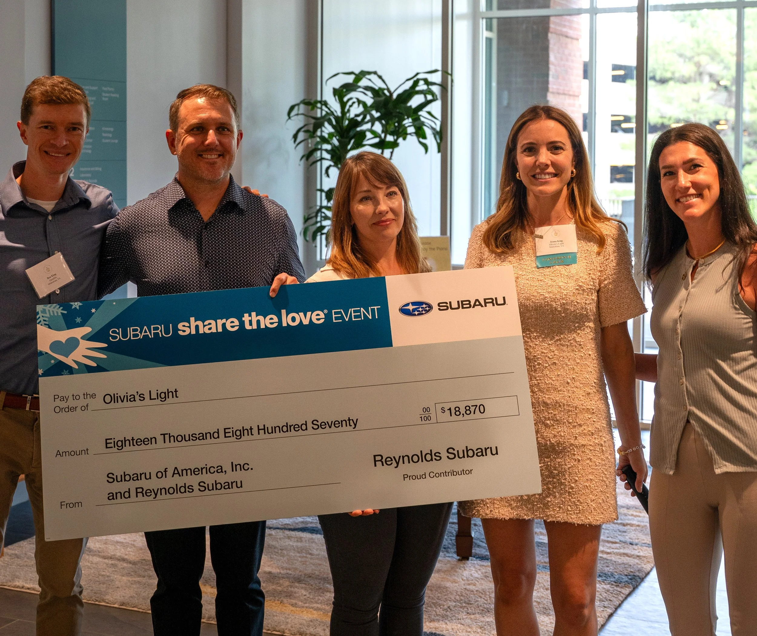 Olivia’s Light is the proud recipient of 2025 Reynolds Subaru “Share the Love” Fundraiser