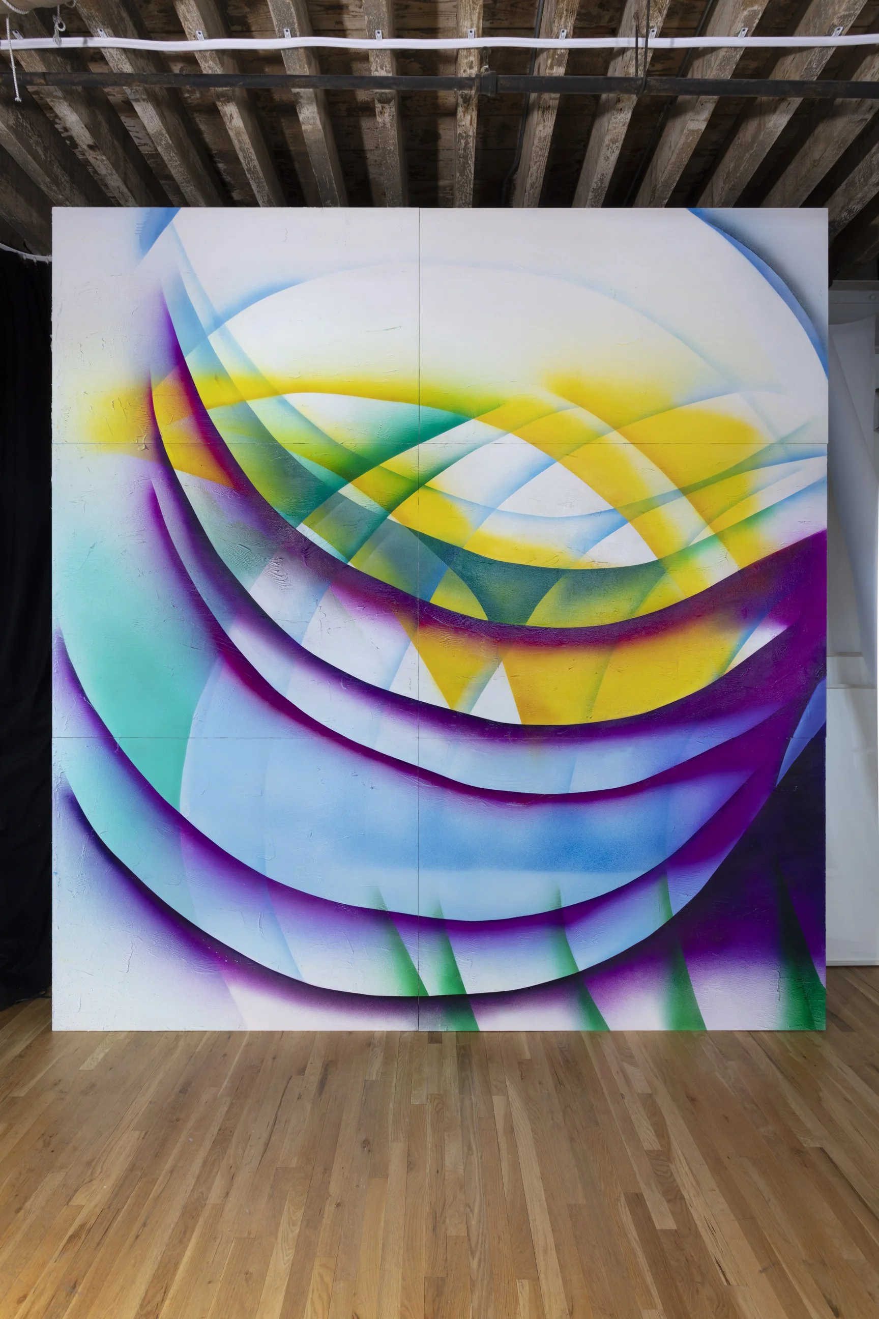 2025, Painting 2 (Portrait, Translation, Interpretation), 11 x 12 feet, acrylic on aluminum (studio view; commissioned for permanent installation at the U.S. Consulate, Erbil, Iraq)