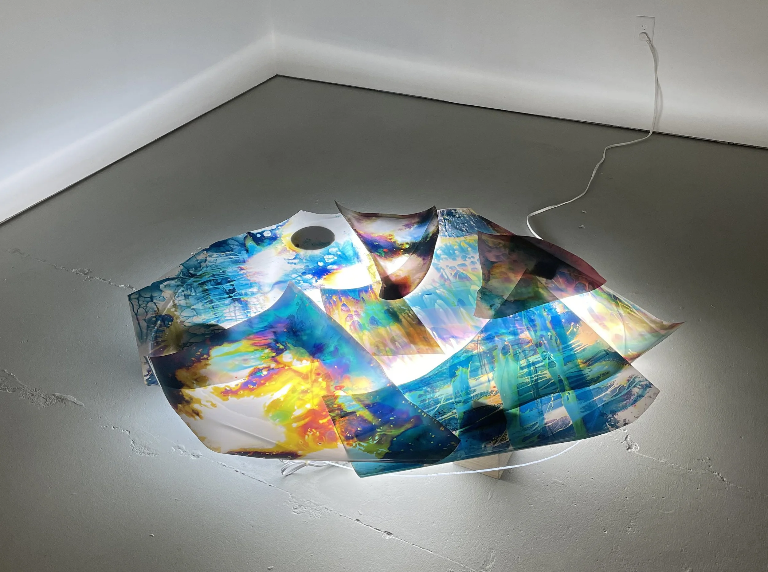  Light Box #1, 2022 
 Unique photo-transparencies, LED lights, Plexiglas, wooden blocks
 40  x 50 inches (101.6 x 127 cm)
 Installation view Green Gallery, Milwaukee, WI