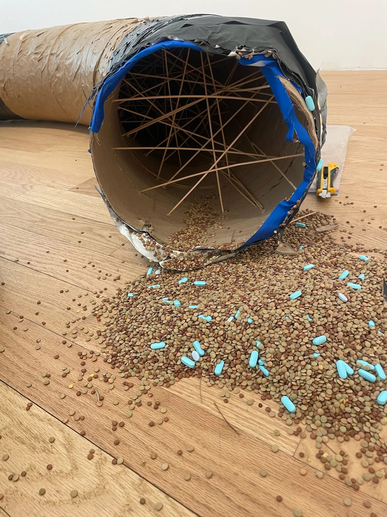 Sound of "rain" made by lentils and expired Tylenol PM falling over bamboo skewers in the custom made 9foot wheel which requires 2 people to operate.
