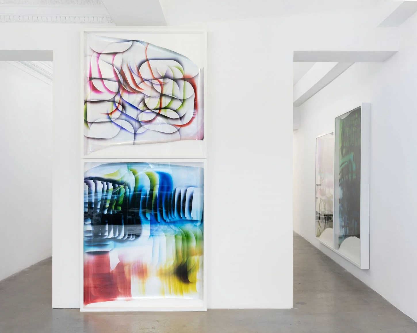  
 Installation view:
 
Top
 “186” 2015
 Chemical treatment on RA-4 paper in frame
 45 x 50 inches
 (114.3 x 127 cm)
  Bottom
 “192” 2015
 Chemical treatment on RA-4 paper in frame
 60 x 50 inches
 (152.4 x 127 cm)
 11R, New York, NY, Mariah Robertso