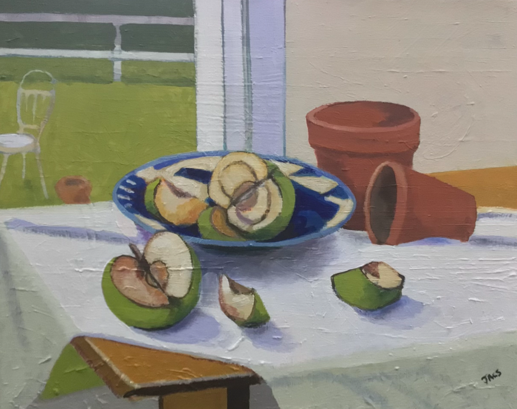  Apples and Bowl 
 51 cm x 41 cm 
  Oil on Canvas  