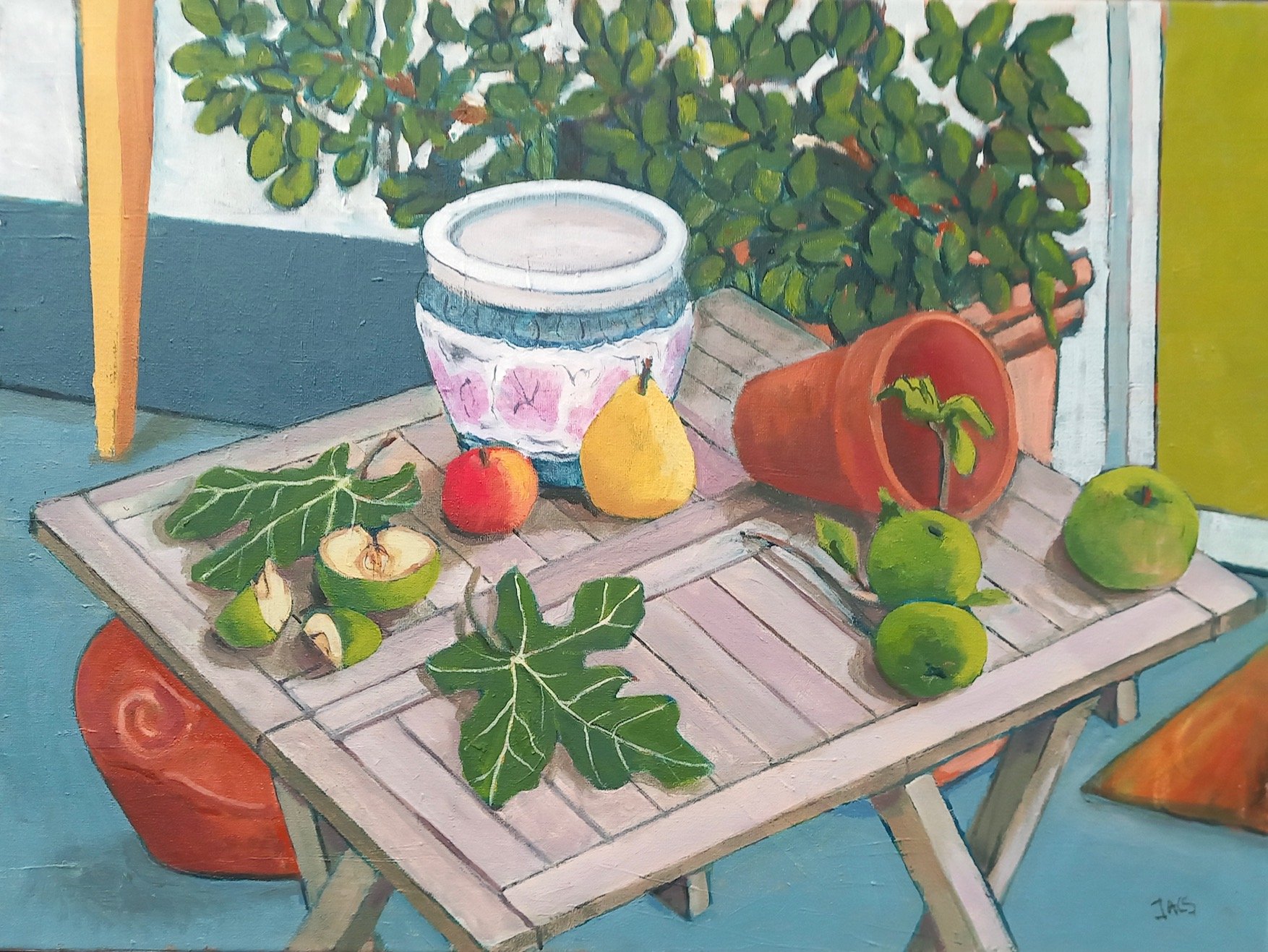  Fig Leaves and Fruit Still Life 
 46 cm x 61 cm 
 Oil on Canvas  
