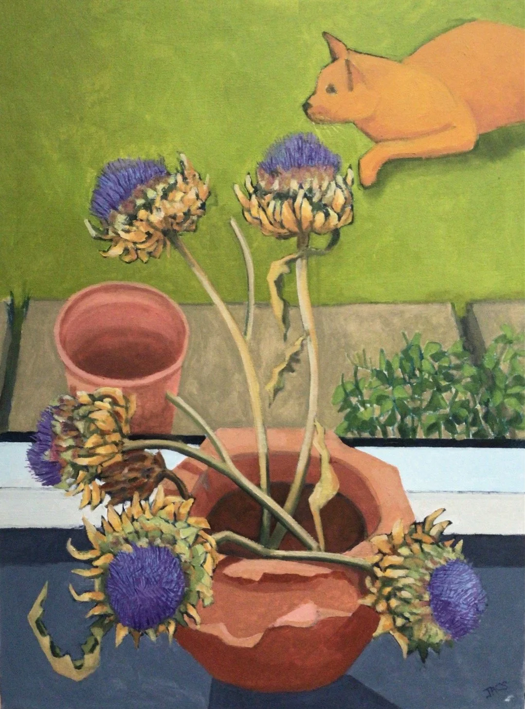 Artichokes and Ginger 
 54 cm x 73 cm 
 Oil on Canvas  