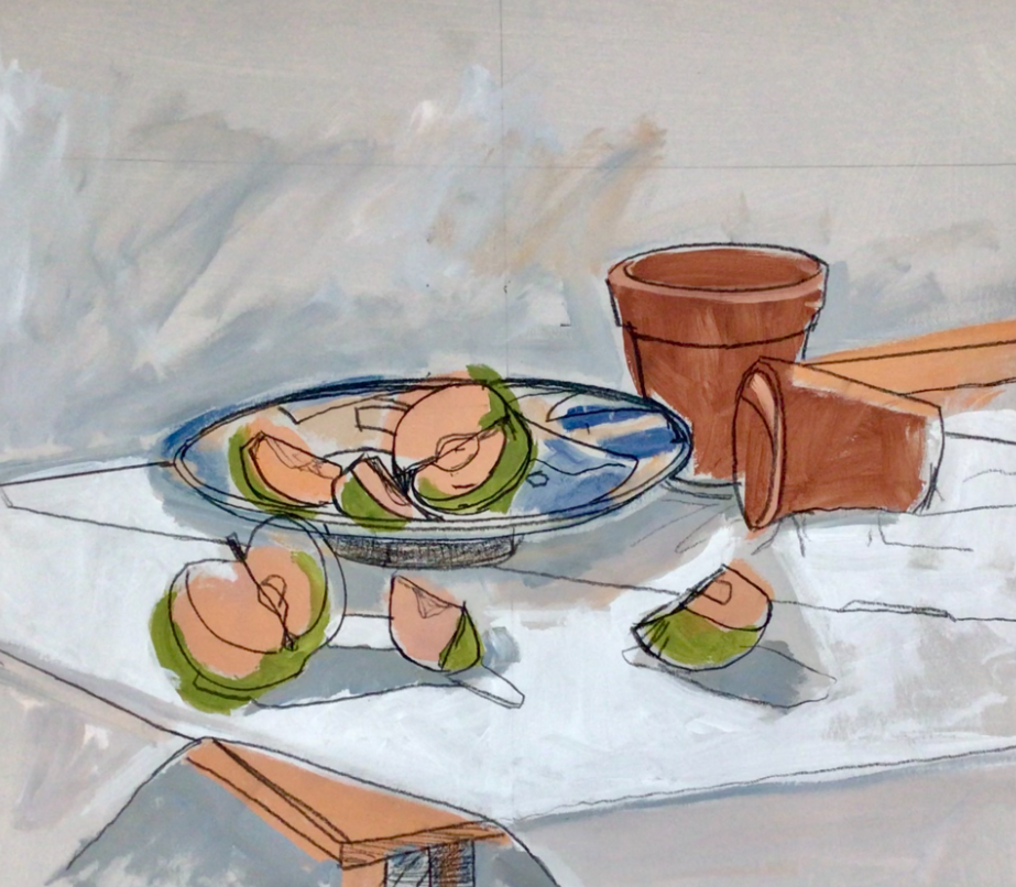  Apples and Pot 
 53 cm x 44 cm 
  Acrylic on Paper  