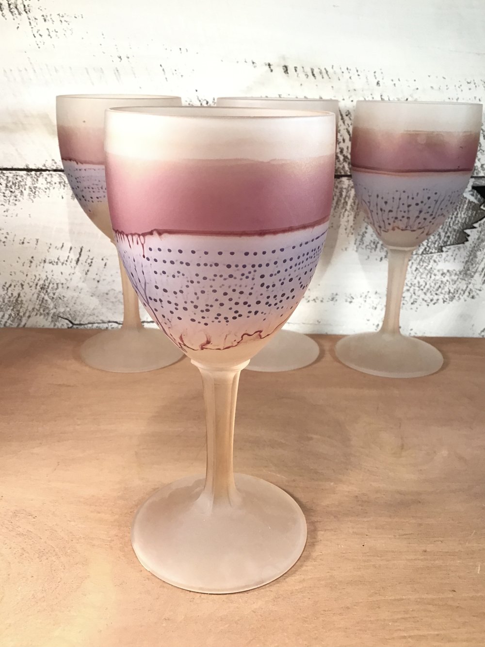 Red Rim Pink Stemware All Beverages Nouveau Hebron Glass Art