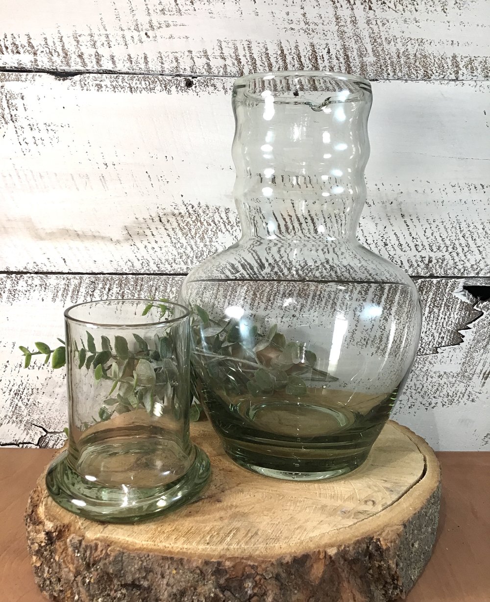 Hand Etched Green Water Carafe & Glass Set