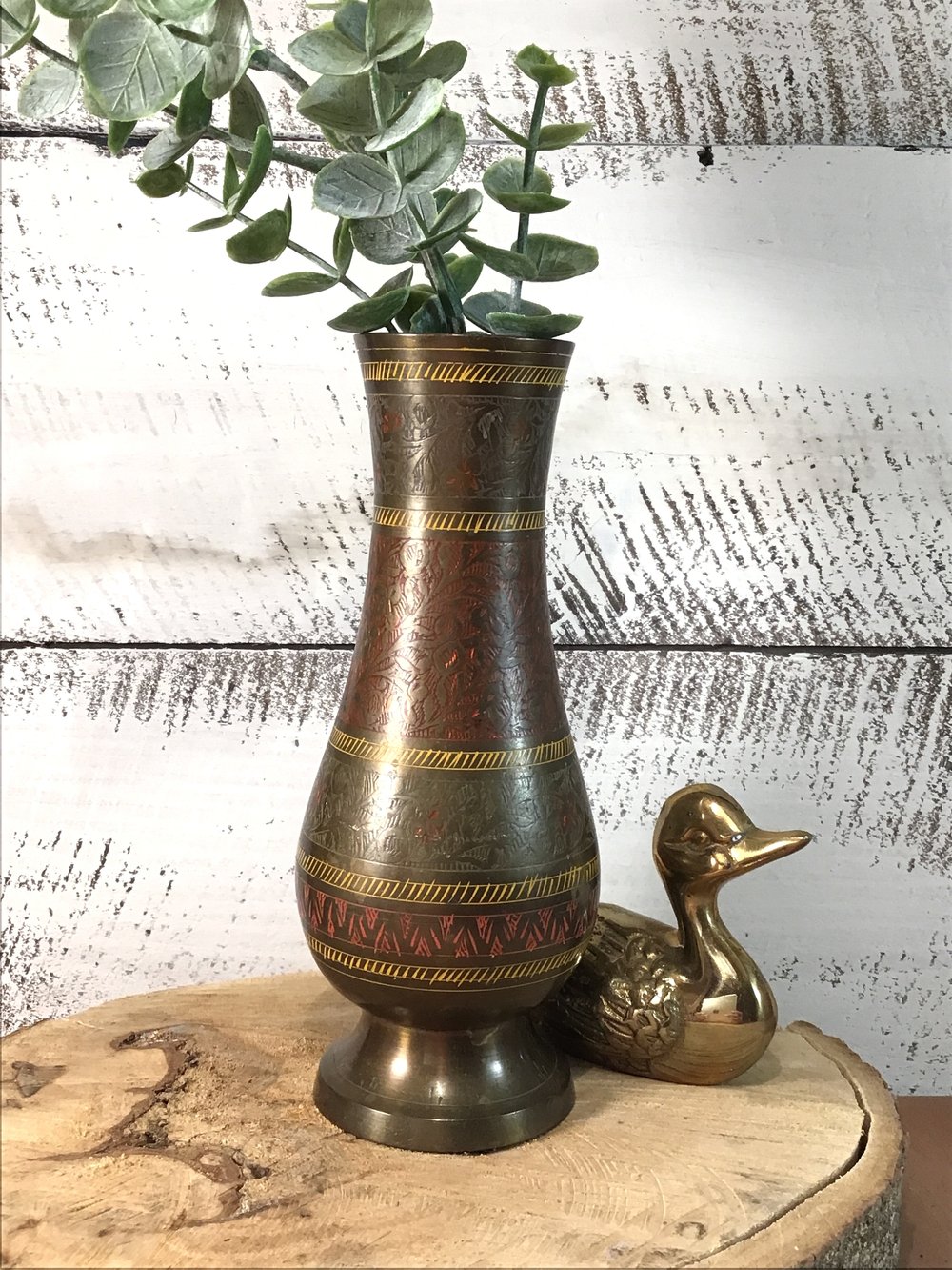 Brass Red and Yellow Etched Bud Vase — Recreate Vintage Home