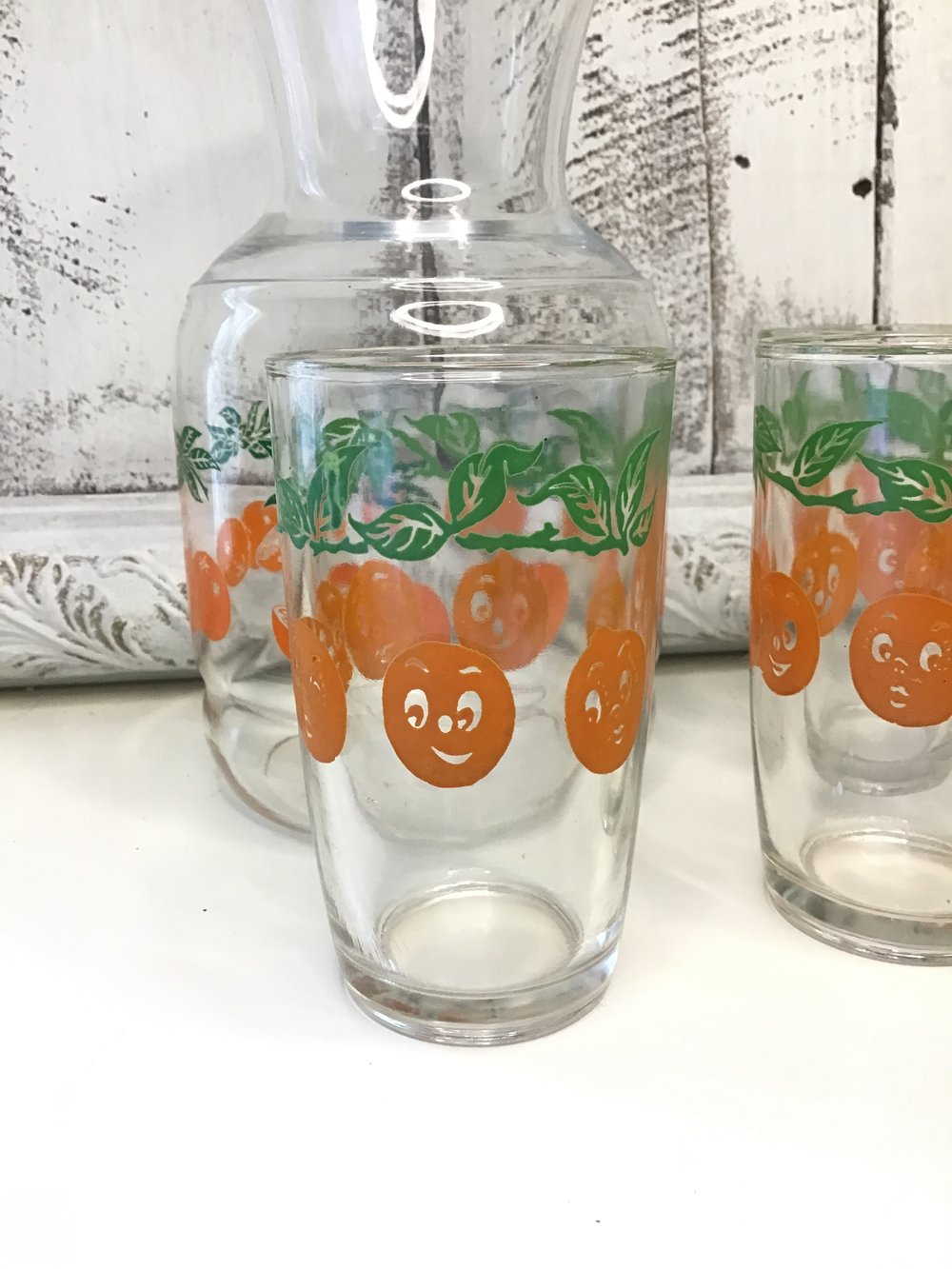 Vintage Orange Juice Set Carafe And 3 Glasses