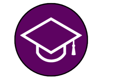 Purple circle with white graduation cap icon inside