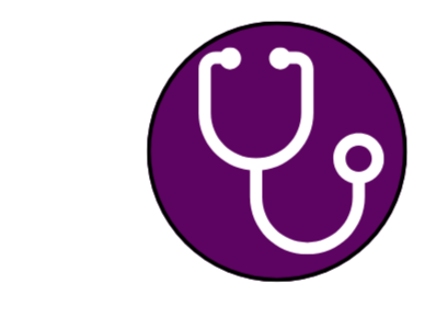 Medical stethoscope icon inside a purple circle.