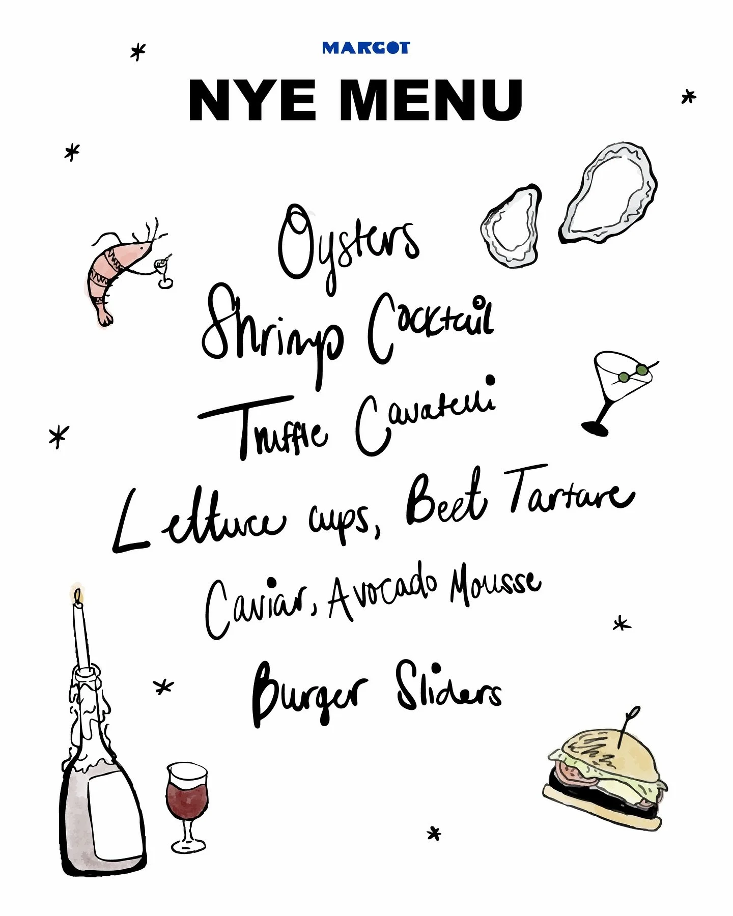 We&rsquo;re so excited to share the menu for our New Year&rsquo;s Eve party🎉 !! Tickets are now live on Resy &mdash; link in bio.

&bull; Oysters
&bull; Shrimp cocktail
&bull; Truffle cavatelli
&bull; Lettuce cups with beet tartare
&bull; Caviar + a