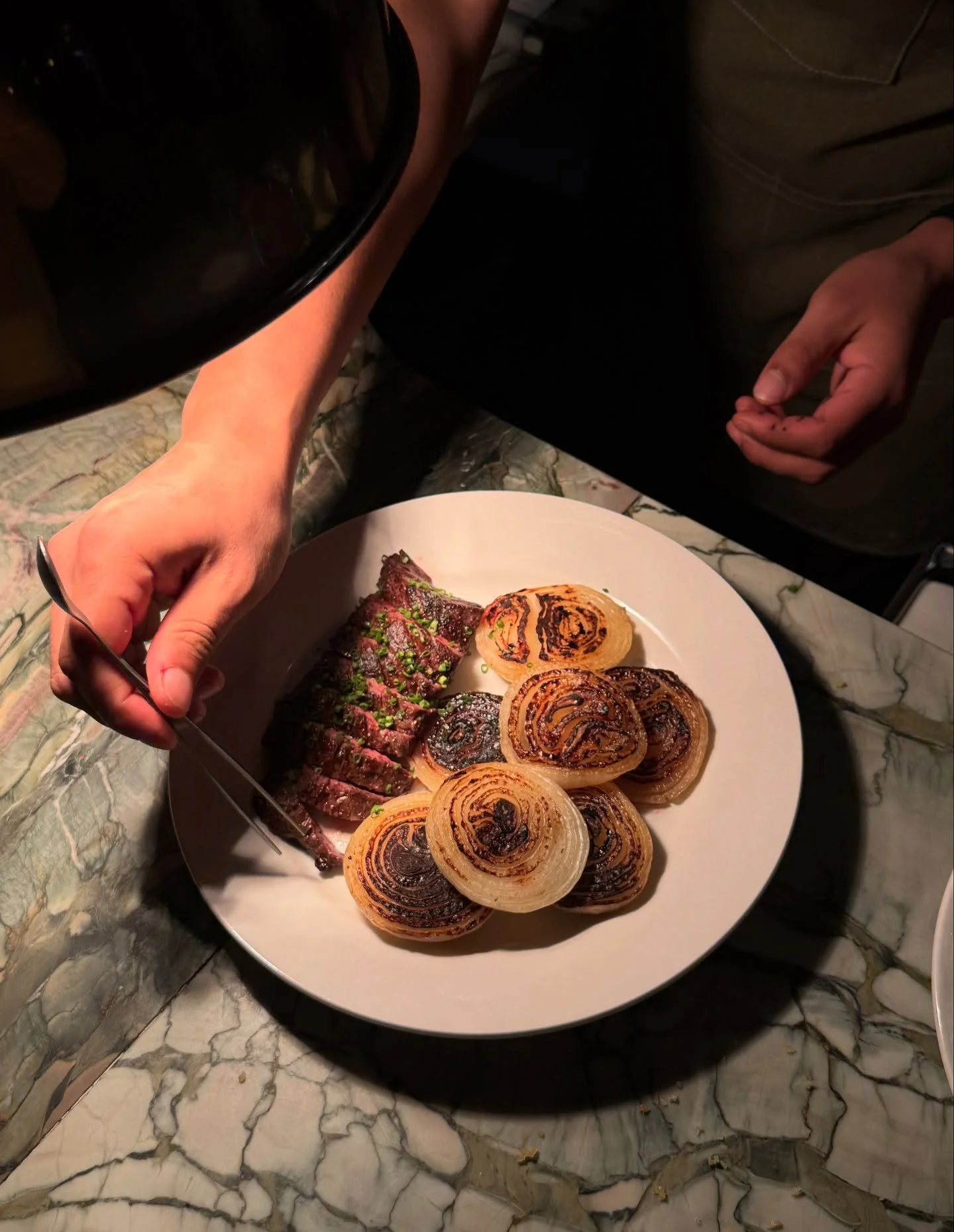 Dinner tonight is looking cozy &mdash; steak with charred cipollinis in a warm brown butter vinaigrette, spaghetti in a silky lemon sauce, and crispy Zuni-style chicken.

See you soon 🤠!