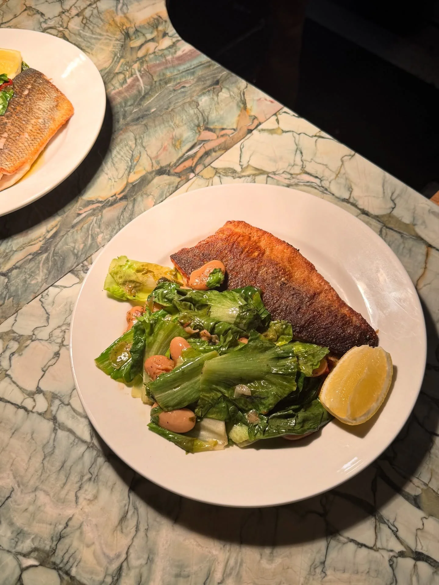 Seared branzino with saut&eacute;ed escarole and marinated beans, and a few more favorites from our kitchen :)