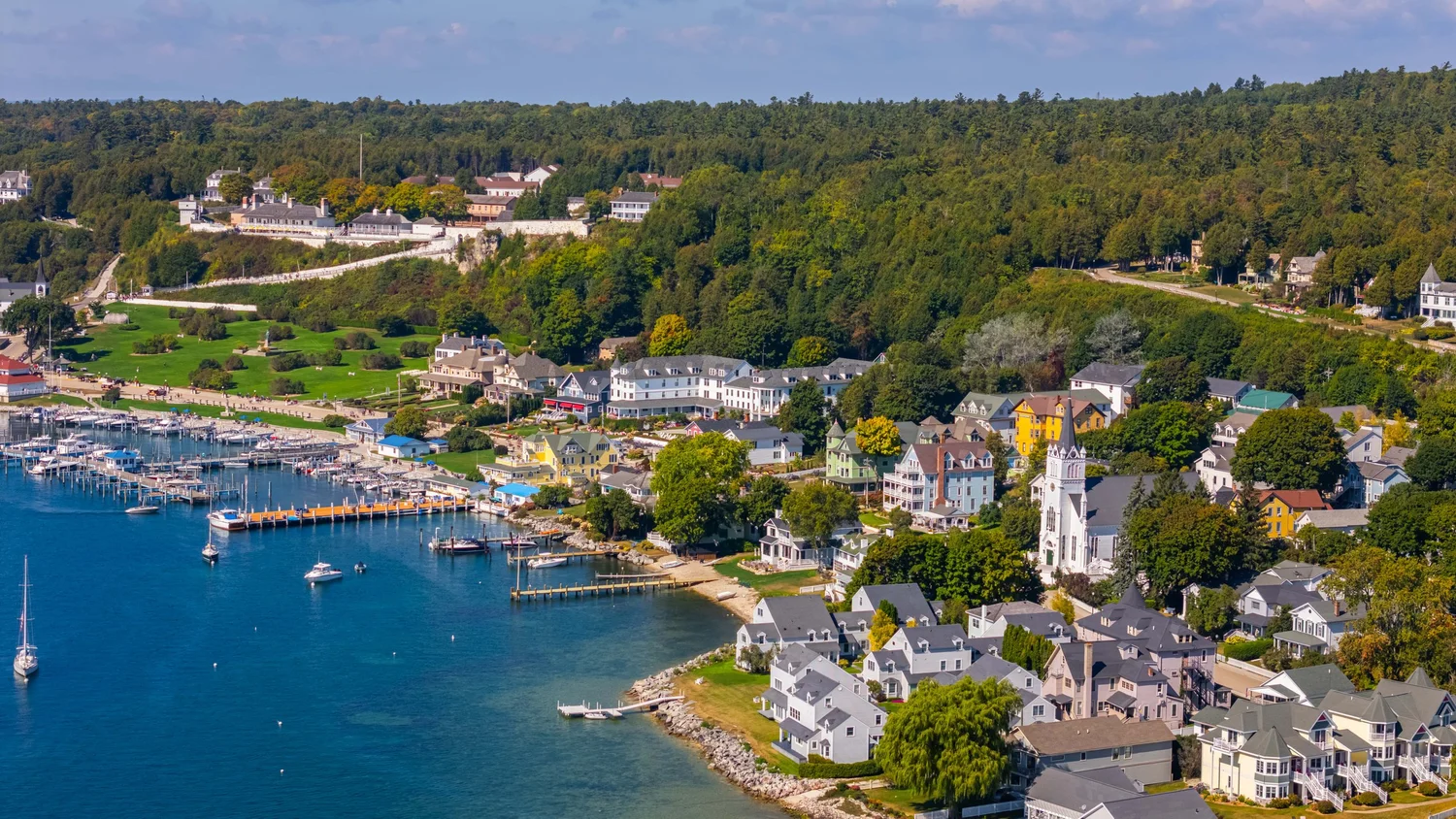 Murray Mackinac Island Drone, Featuring Custom Craftsmanship: Dickinson Homes on Mackinac Island, photo by LeClair Media