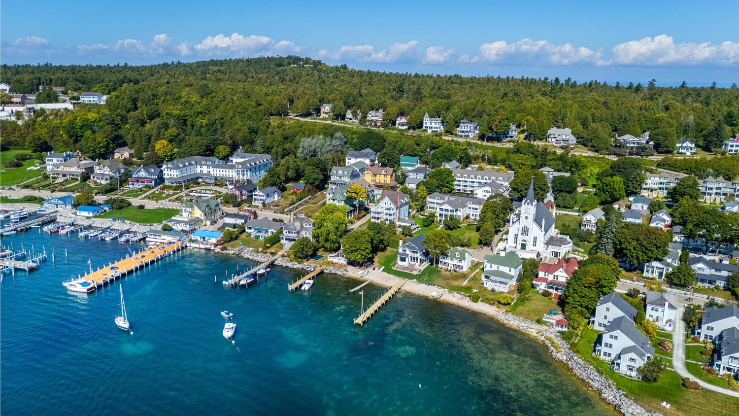 Murray Mackinac Island Drone, Featuring Custom Craftsmanship: Dickinson Homes on Mackinac Island, photo by LeClair Media