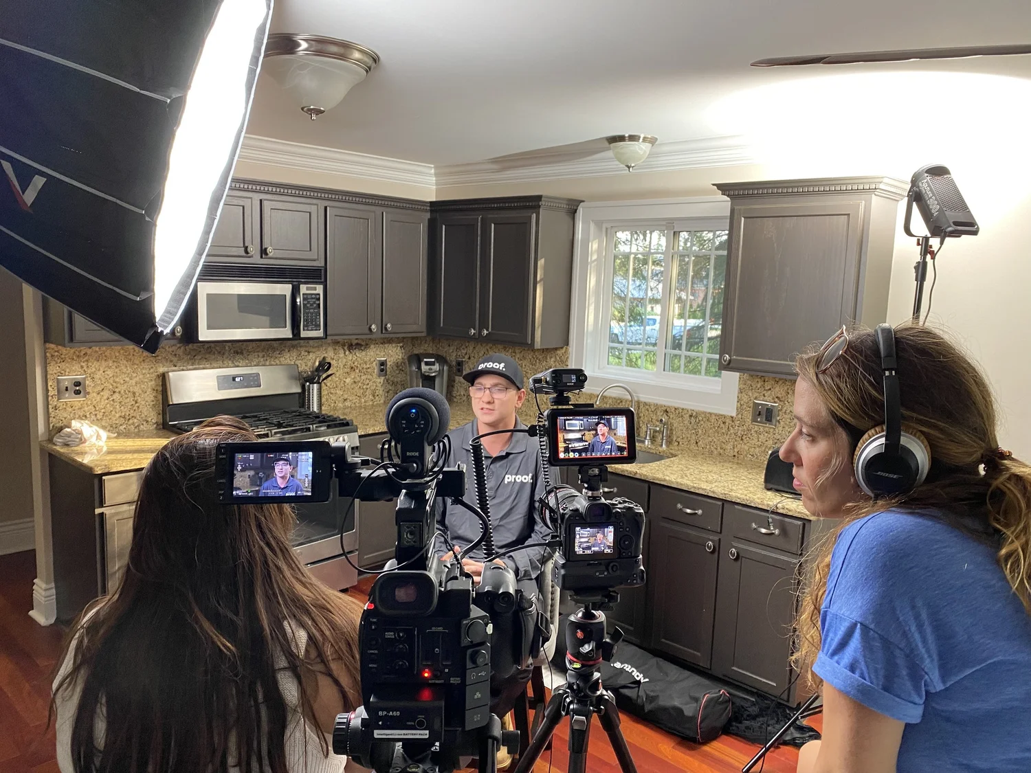 Behind the scenes on a video interview shoot