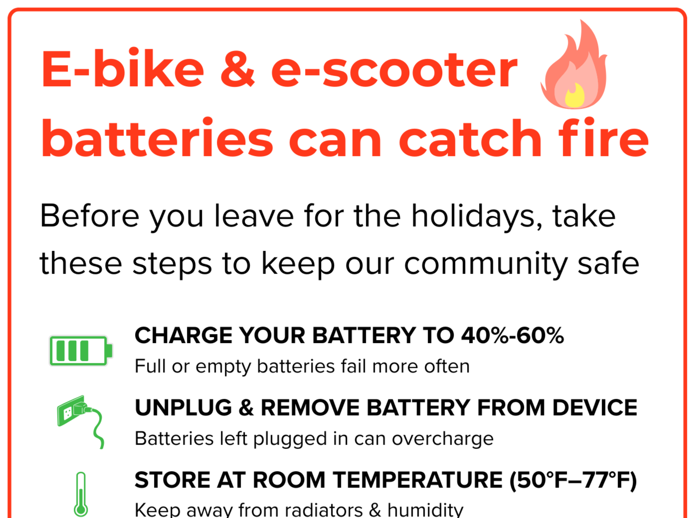 FIRE SAFETY TIP: Storing E-Micromobility Batteries Over the Holidays