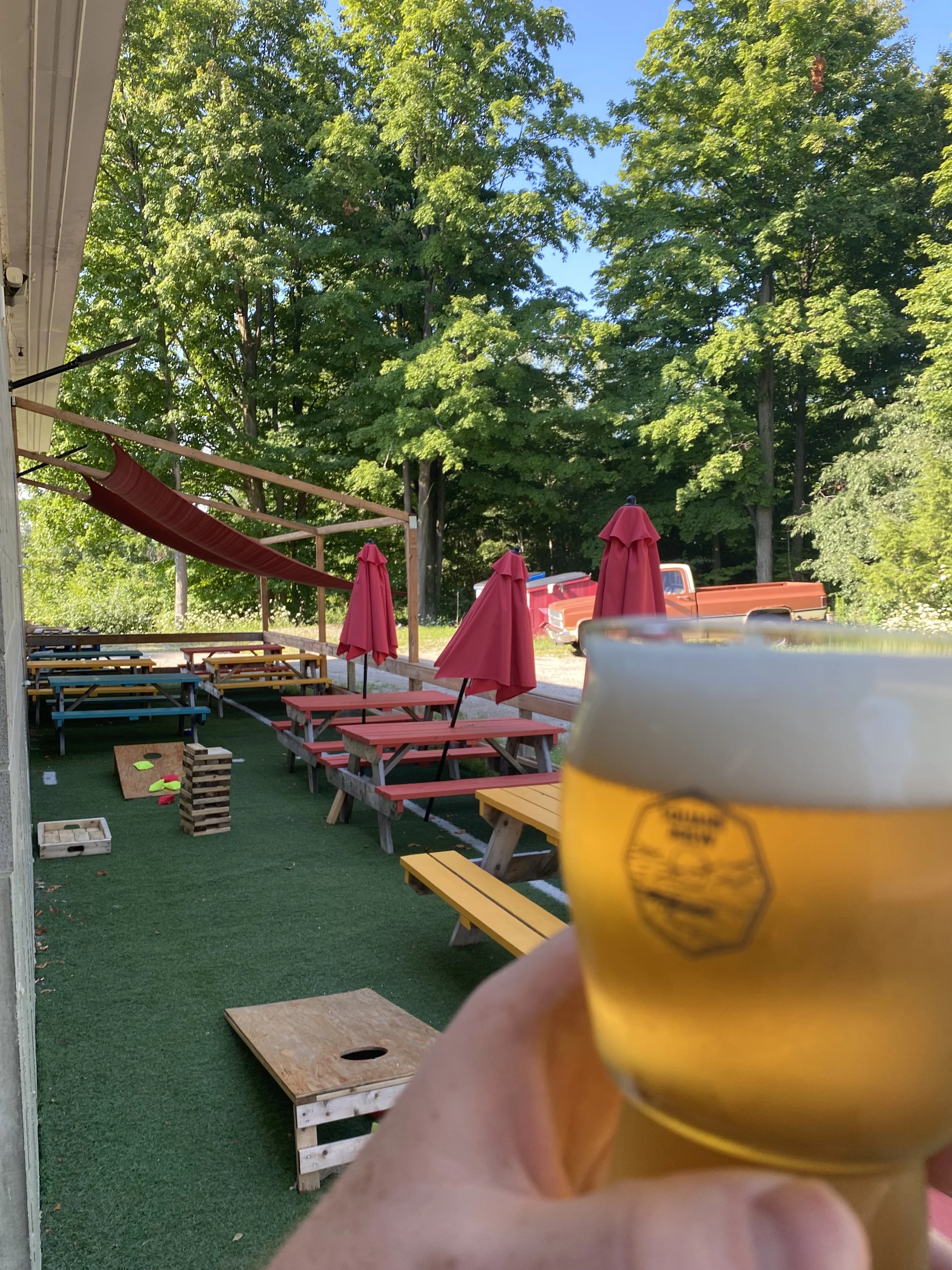 The colourful back patio at Square Brew beside Maitland Woods