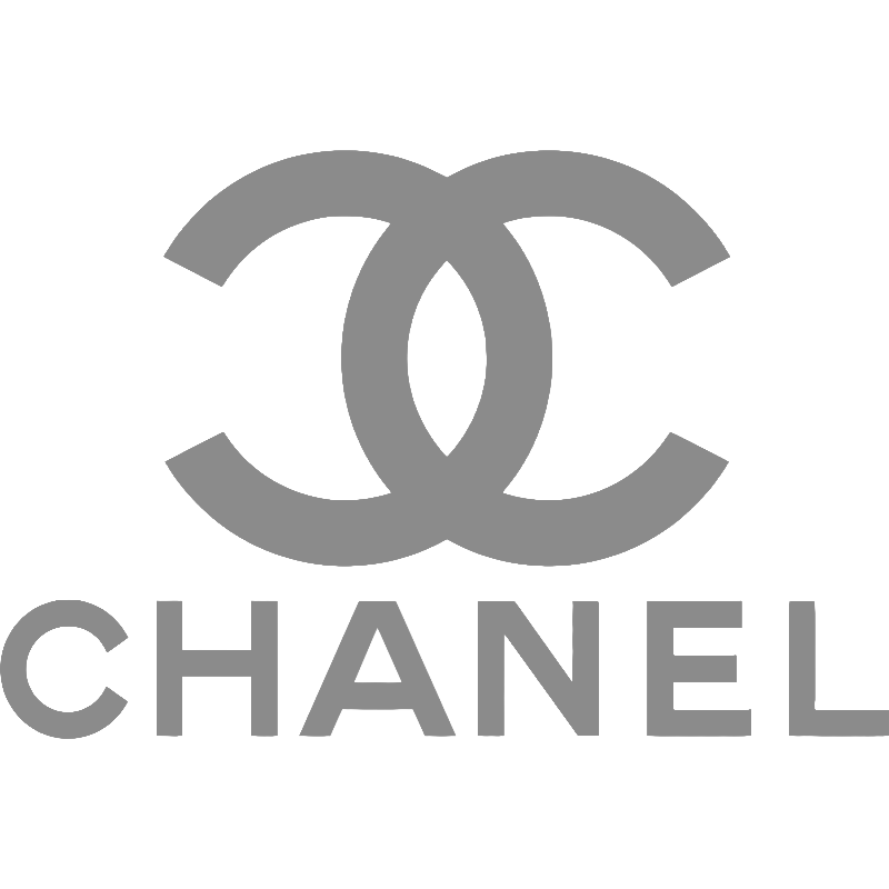 Black and white logo of Chanel, featuring two interlocking C's above the word 'CHANEL'