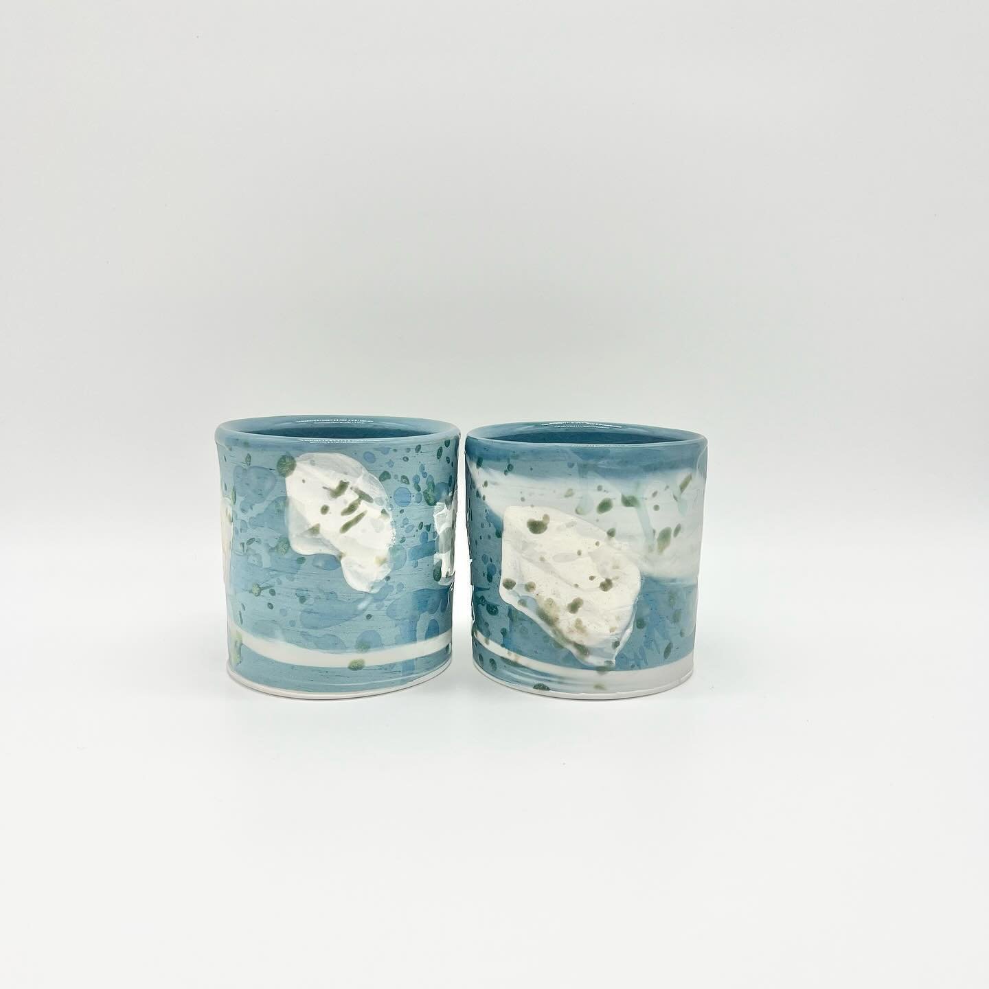 Marbled tumblers, chaotically glazed, in a way that screams joie de vivre.  Confetti, streamers, ribbons, and dancing in the rain.  I&rsquo;m in love.

Too effusive? Come decide for yourself.

Colored porcelain, glazed and fired at the incomparable @