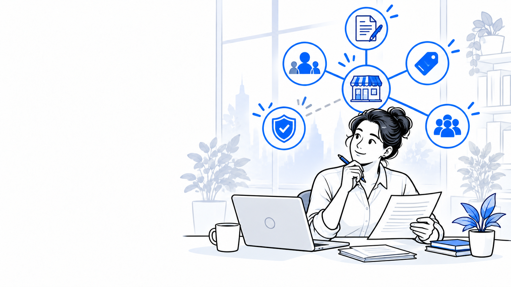 Business owner reviews connected legal systems while one overlooked weak point is highlighted for attention.