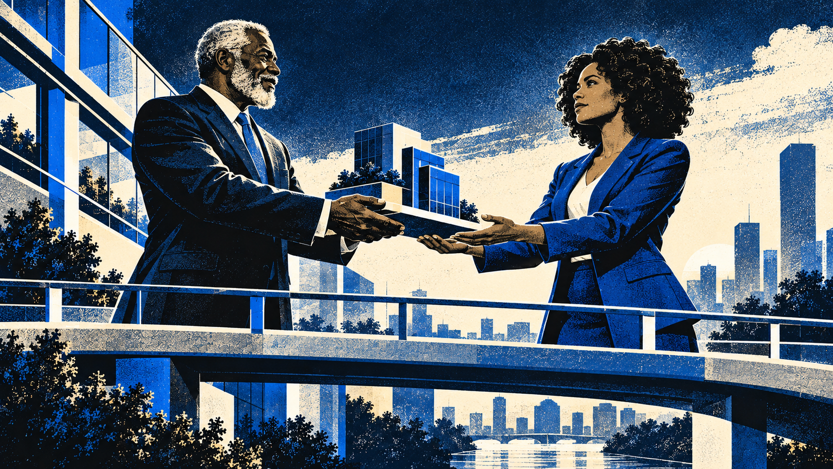 A thriving business passes across an orderly bridge from one owner to the next.