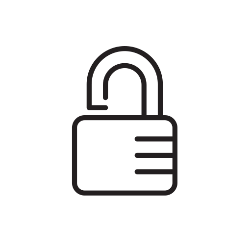 Outline of an unlocked padlock icon.