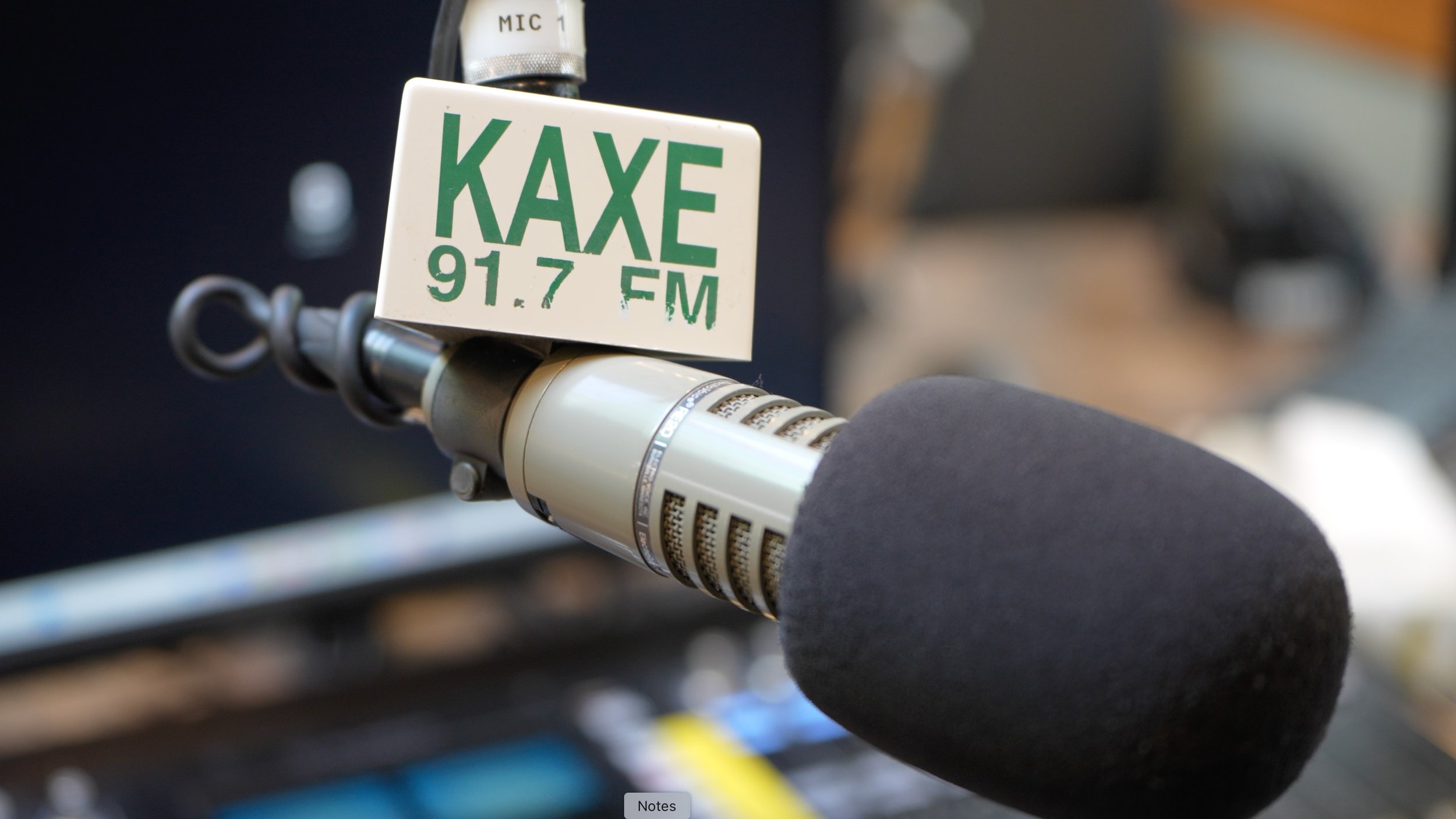 Close-up of a KAXE radio microphone