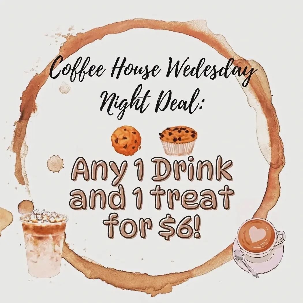 Come grab yourself any drink and a cookie for just $6!! We will be here from 6-8:30pm!