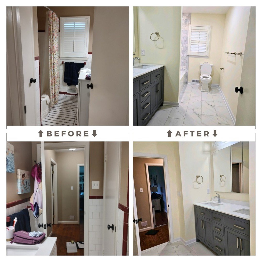 🚿✨ Another successful project completed by RMC Builders! Say goodbye to cramped spaces and hello to functionality with our latest bathroom renovation. We removed interior closets to make room for a spacious double vanity (while strategically relocat