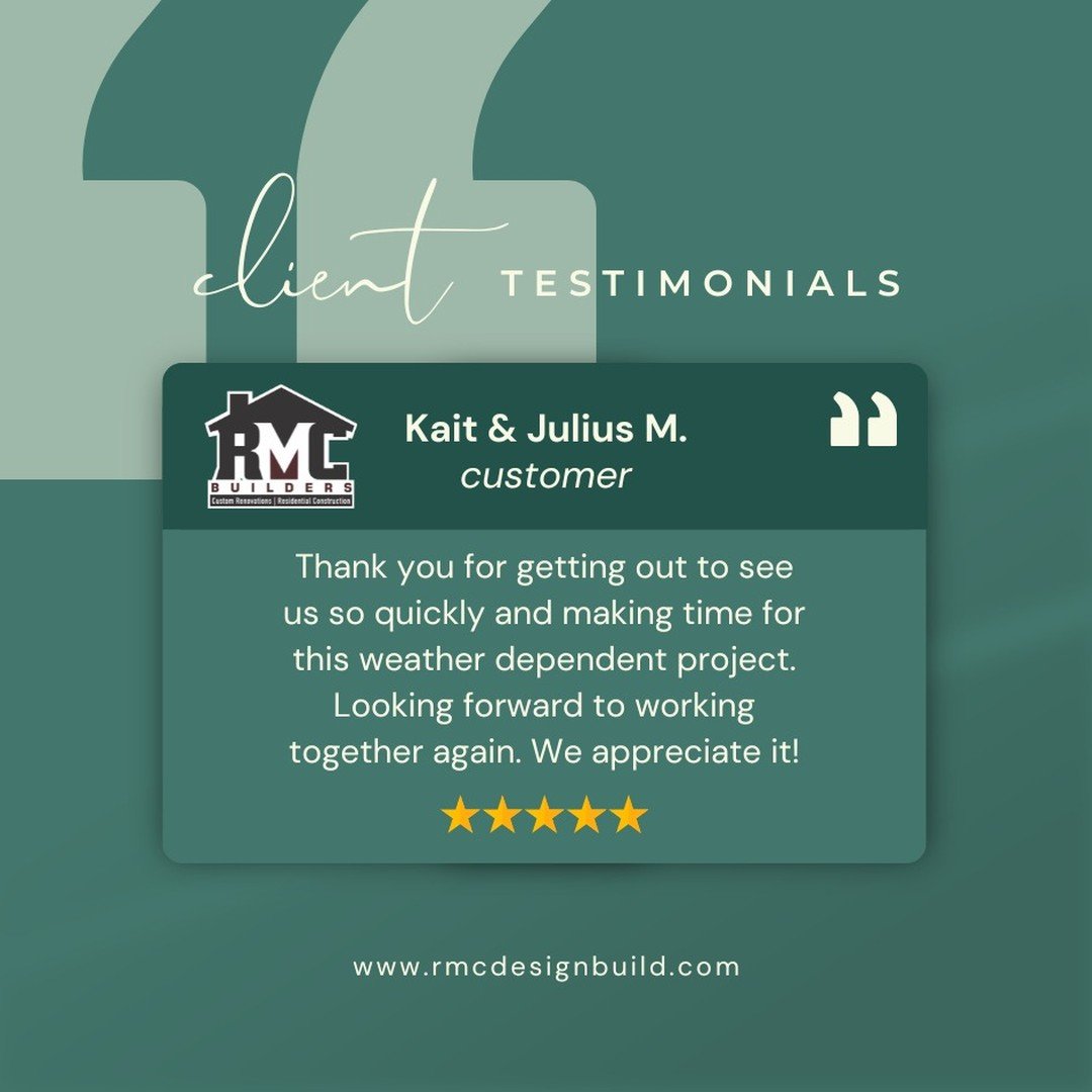 A review from one of our wonderful clients! Their kind words remind us why we love what we do. At RMC Builders, every project is a labor of love, and it's incredibly rewarding to see our clients happy.

Curious about what we can do for you? Visit the