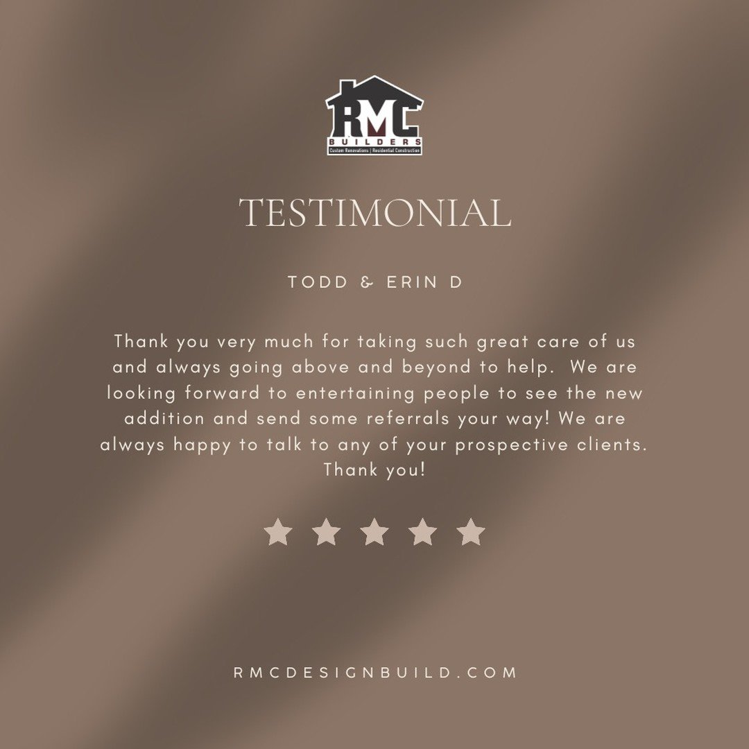 🔧 Happy to share this wonderful testimonial from satisfied clients! 🌟 At RMC Builders, we strive for excellence in every project, ensuring top-notch quality and satisfaction. Thank you for choosing us for your addition project! 

#rmcbuildersmd #Cl