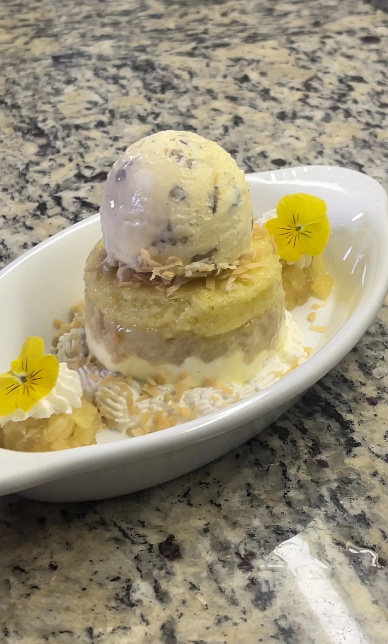 Piña Colada Cake With Rum Raisin Ice Cream