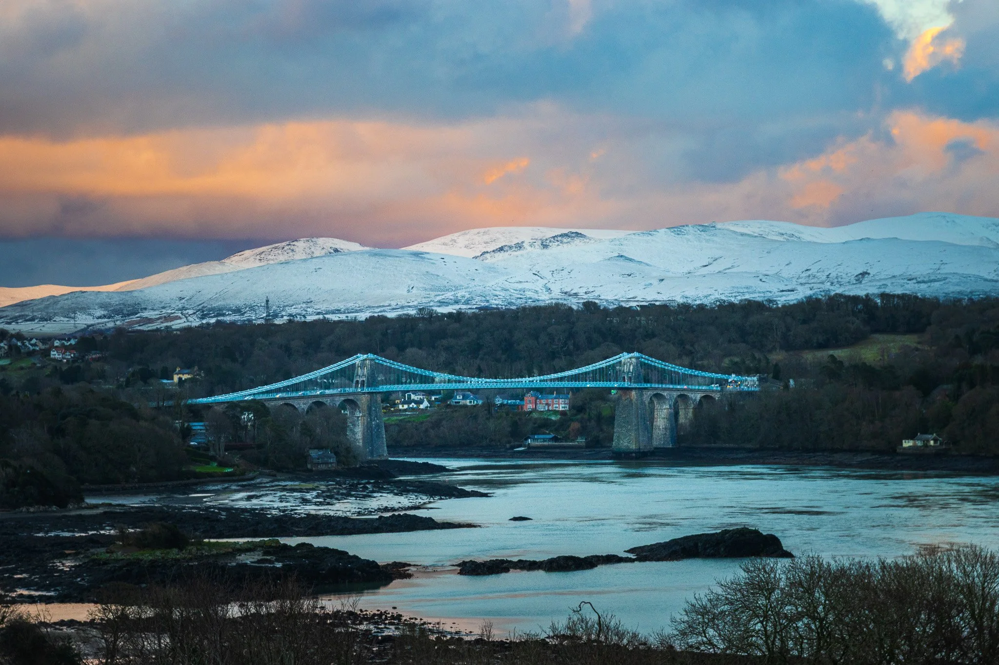 Menai Bridge Snow Scene