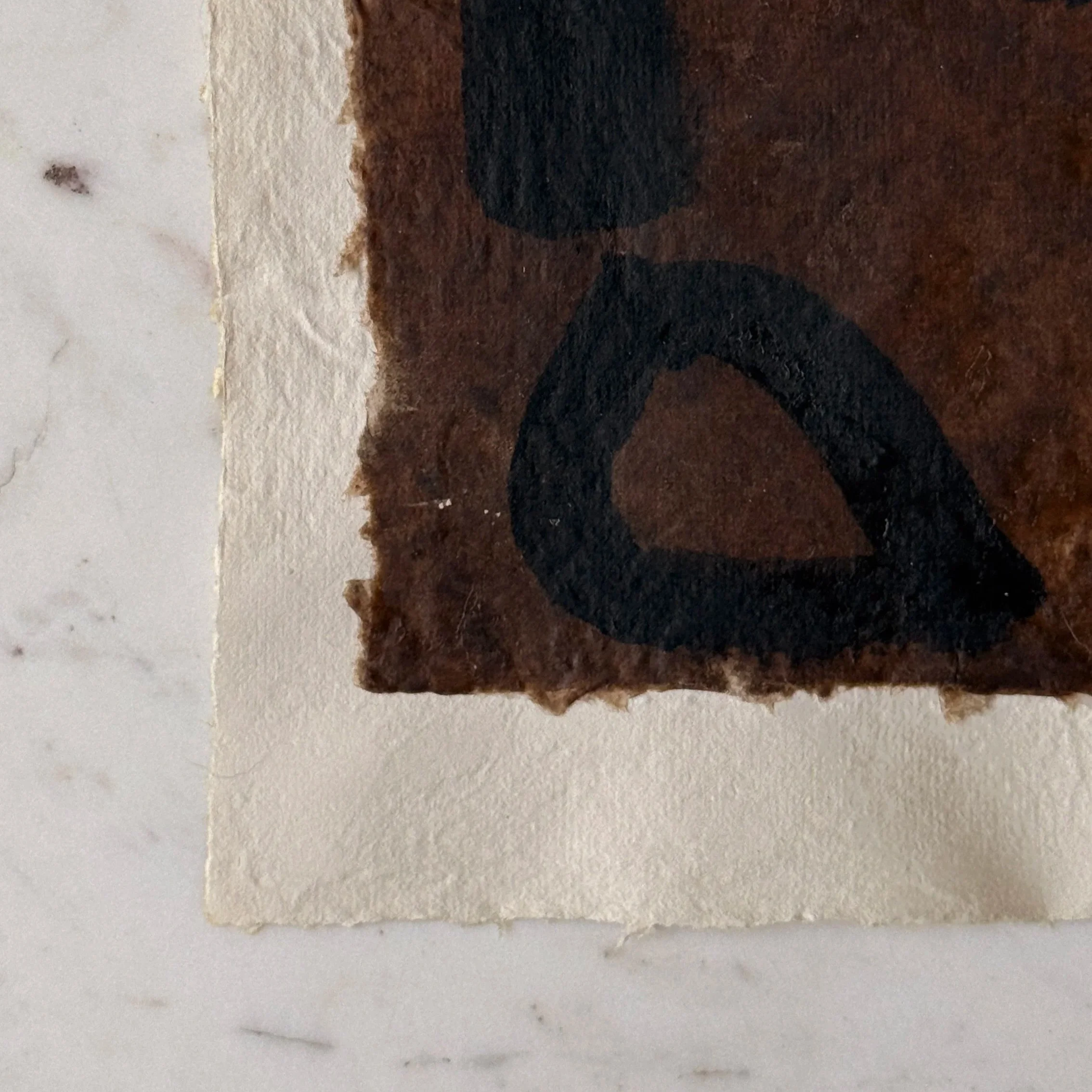 Original abstract paper collage featuring handmade paper, warm ochre fibers, layered neutral textures, and minimalist mixed media composition by Addison Ryan.