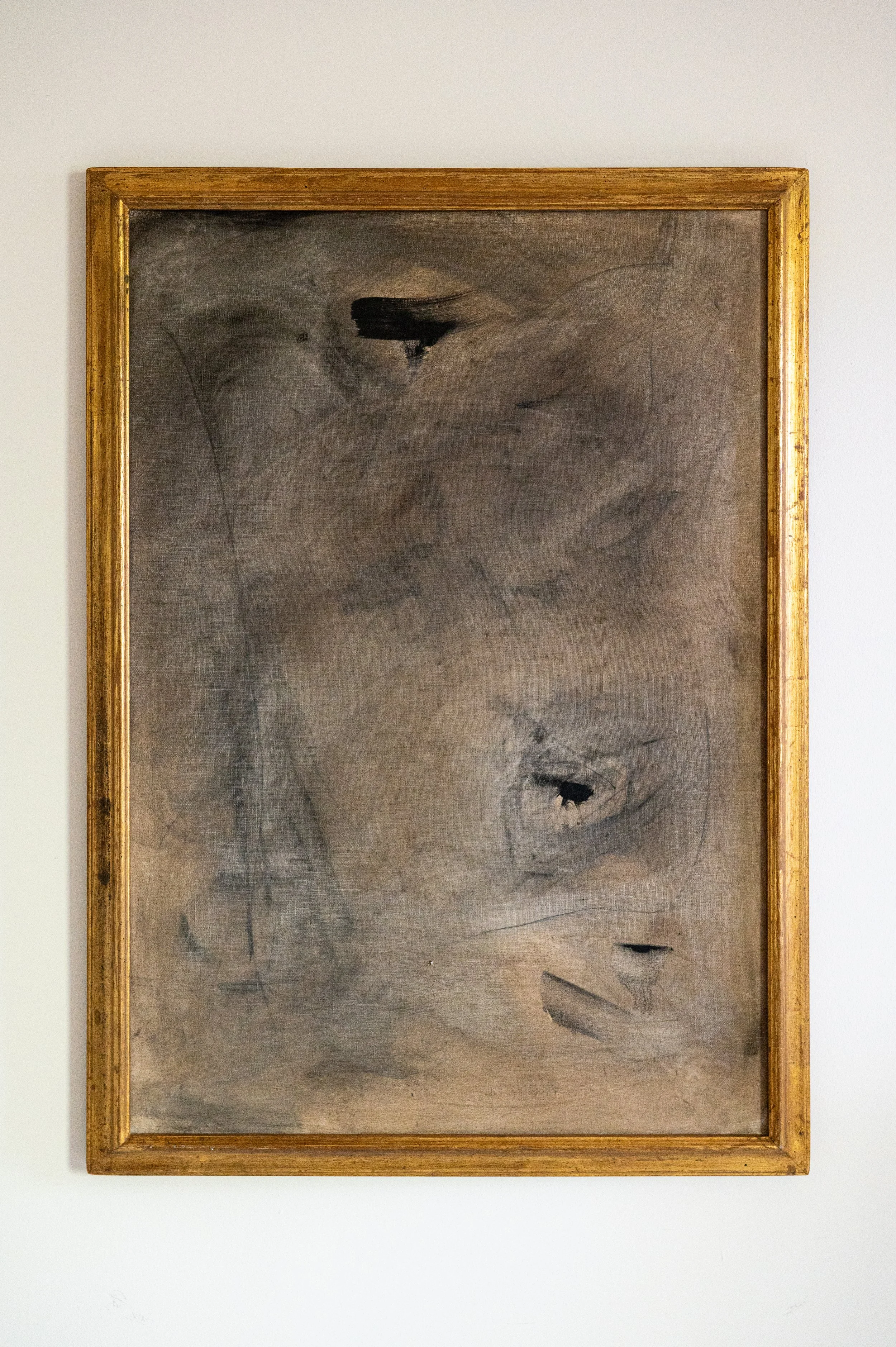 Bird Song, 2023 -- oil, charcoal, pencil on linen canvas in a vintage frame