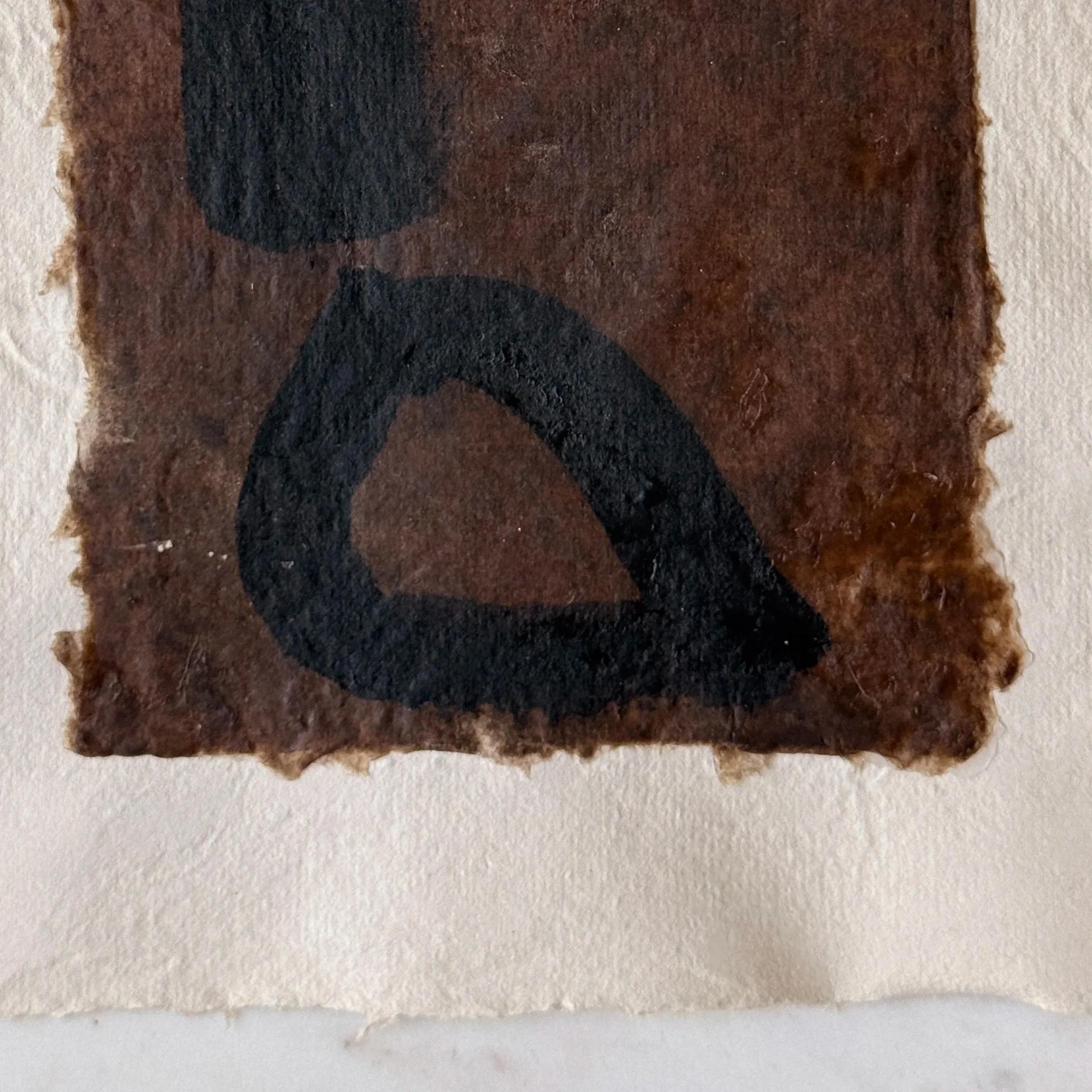 Original abstract paper collage featuring handmade paper, warm ochre fibers, layered neutral textures, and minimalist mixed media composition by Addison Ryan.