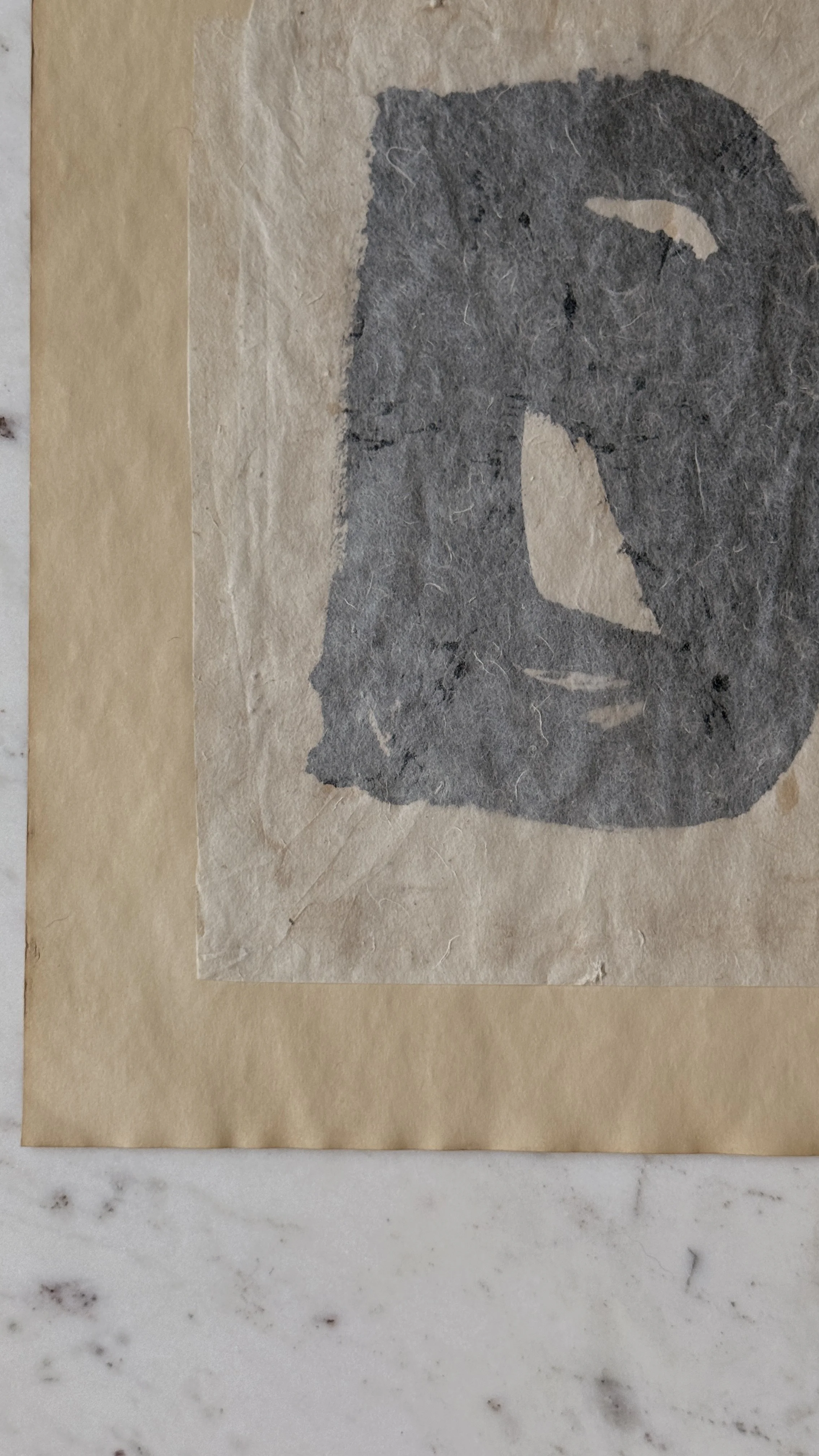 Original abstract paper collage featuring handmade paper, warm ochre fibers, layered neutral textures, and minimalist mixed media composition by Addison Ryan.